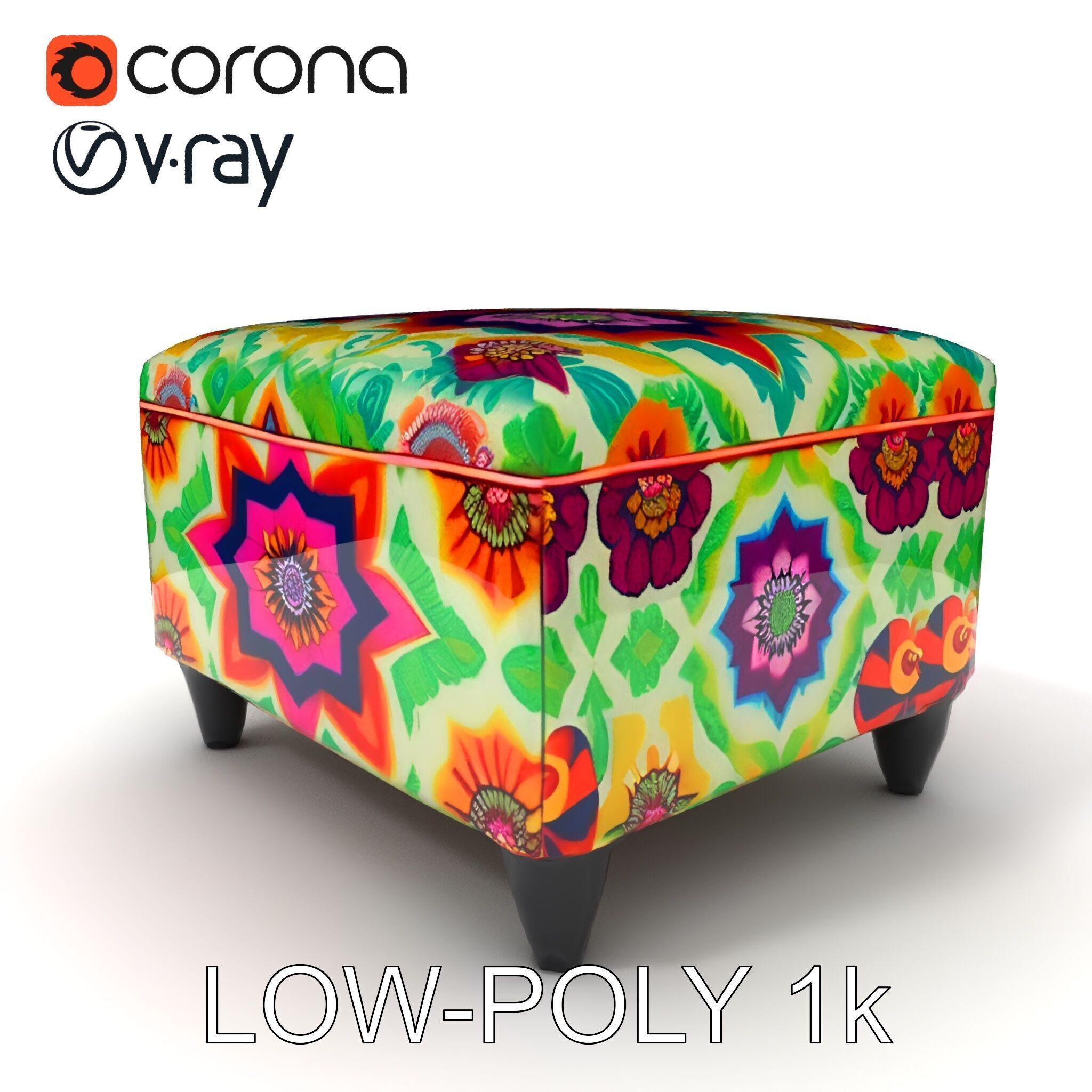 Colorful Ottoman with Floral Pattern model pack Low-poly 3D model_27