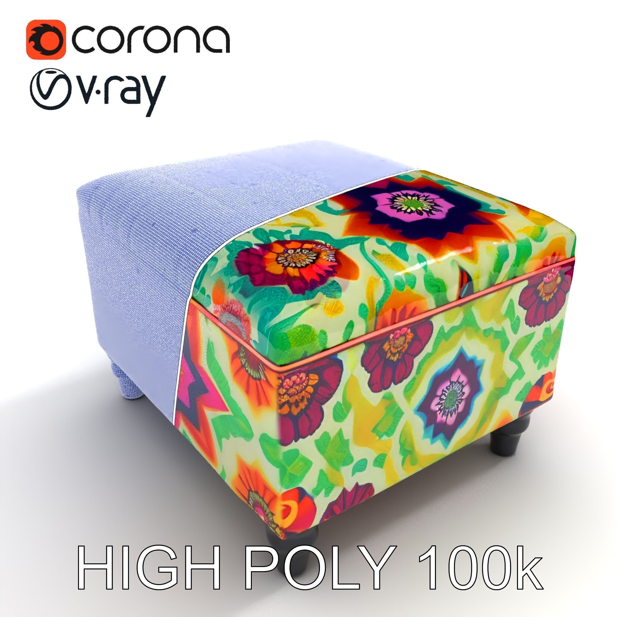 Colorful Ottoman with Floral Pattern model pack Low-poly 3D model_23
