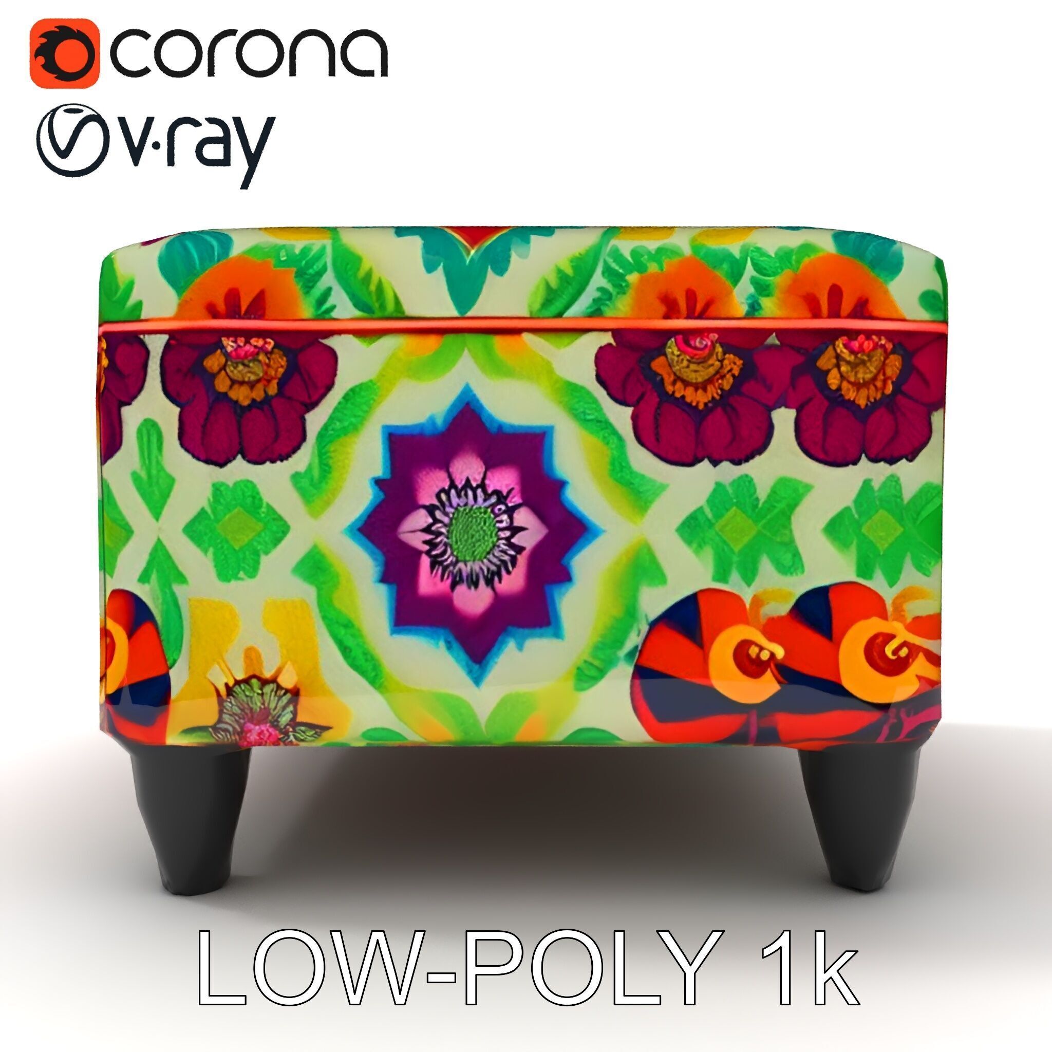 Colorful Ottoman with Floral Pattern model pack Low-poly 3D model_25