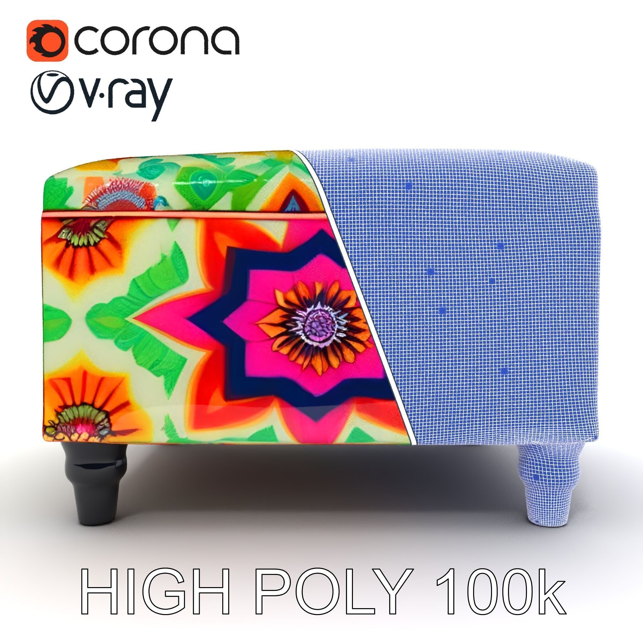Colorful Ottoman with Floral Pattern model pack Low-poly 3D model_34