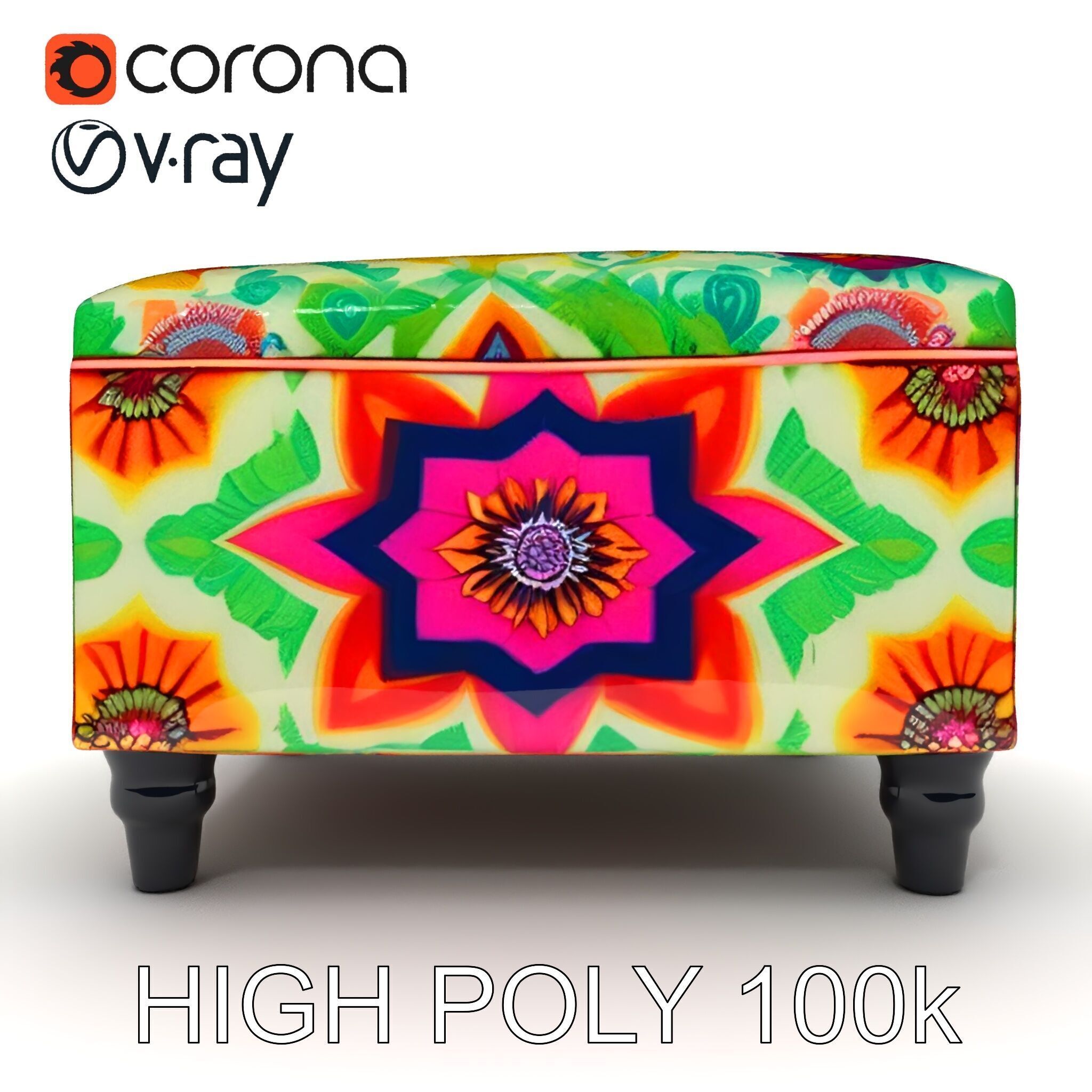 Colorful Ottoman with Floral Pattern model pack Low-poly 3D model_35