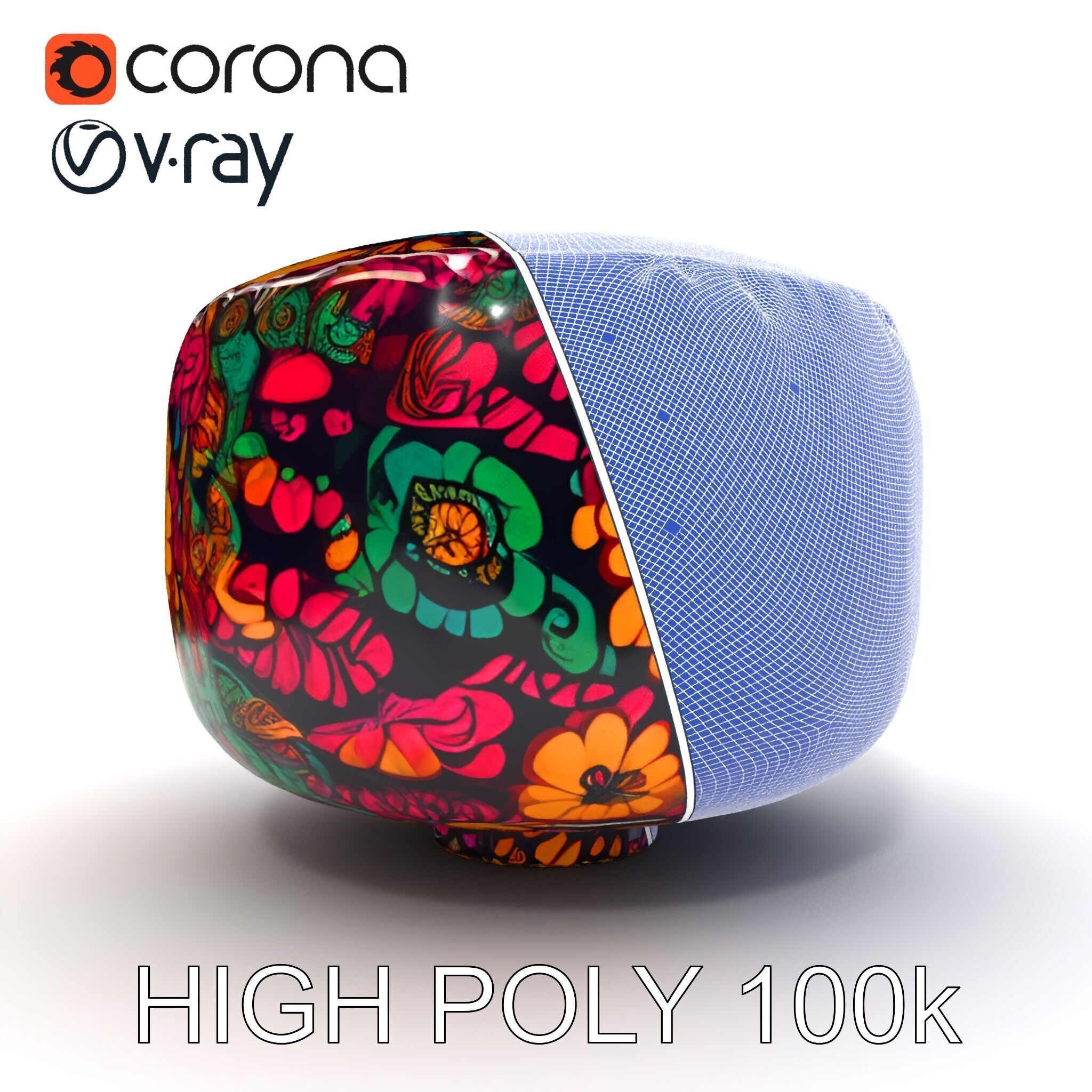 Colorful Patterned Pouf Model Pack Low-poly 3D model_30