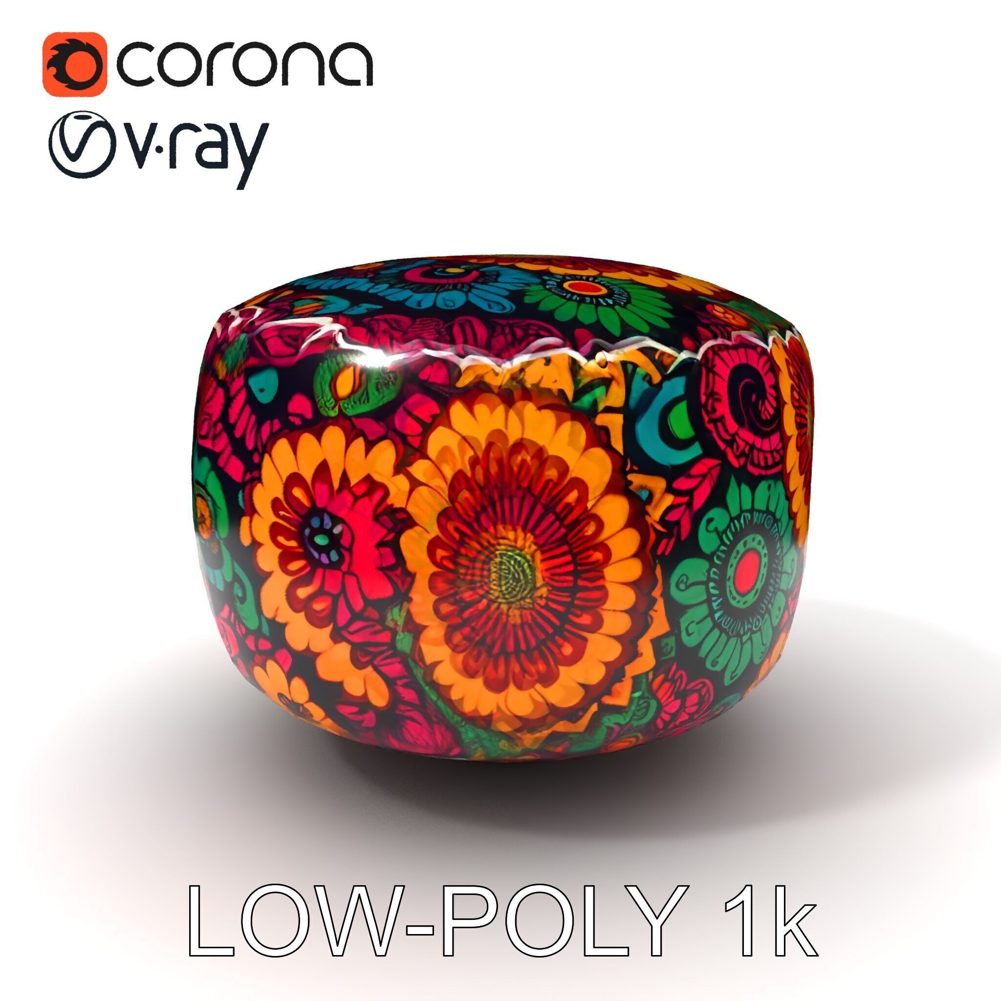 Colorful Patterned Pouf Model Pack Low-poly 3D model_10