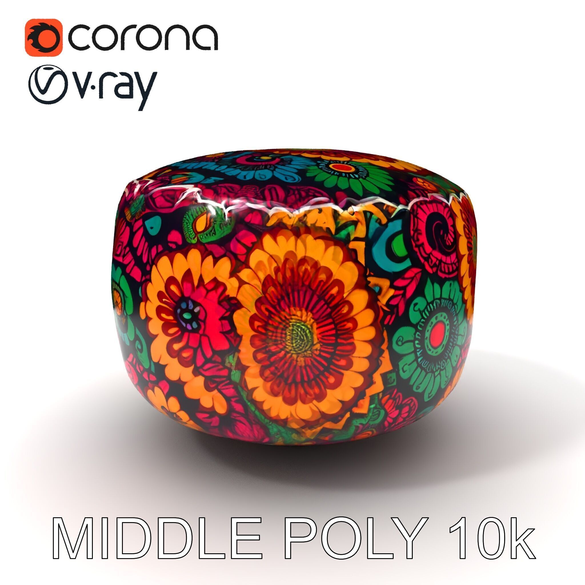 Colorful Patterned Pouf Model Pack Low-poly 3D model_9