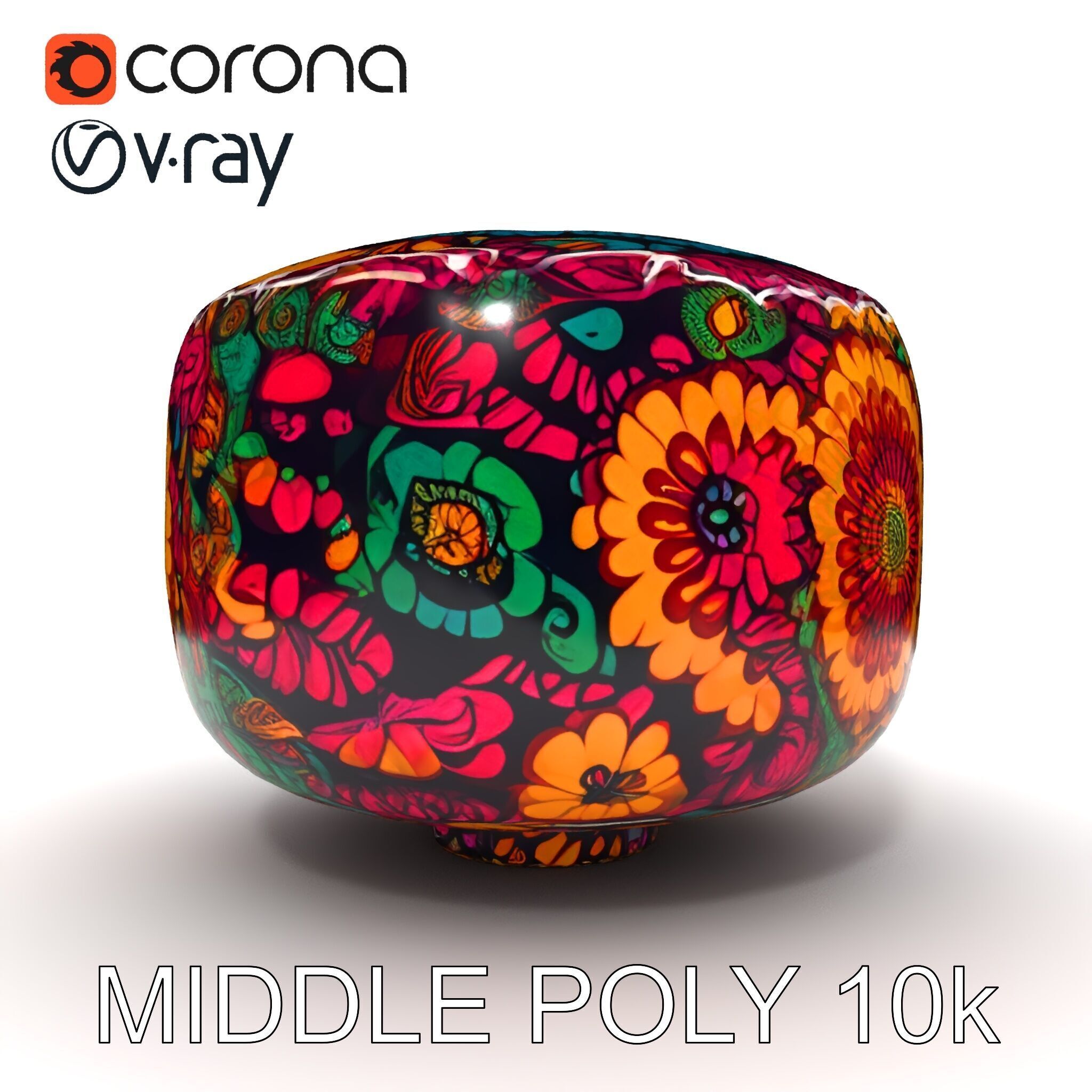 Colorful Patterned Pouf Model Pack Low-poly 3D model_28