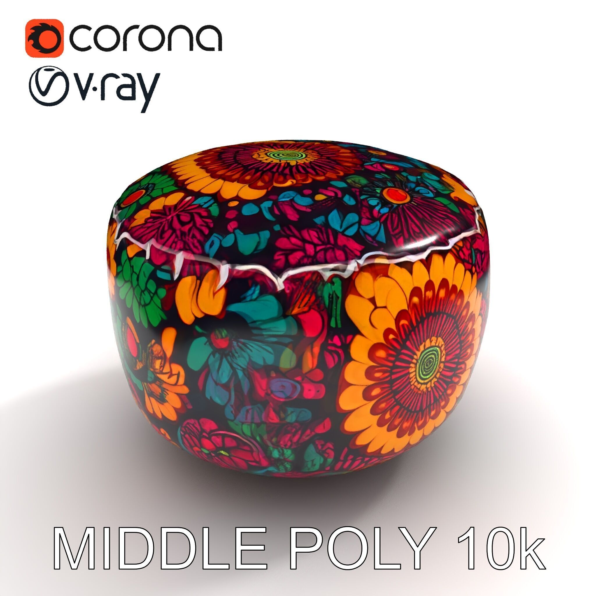 Colorful Patterned Pouf Model Pack Low-poly 3D model_17