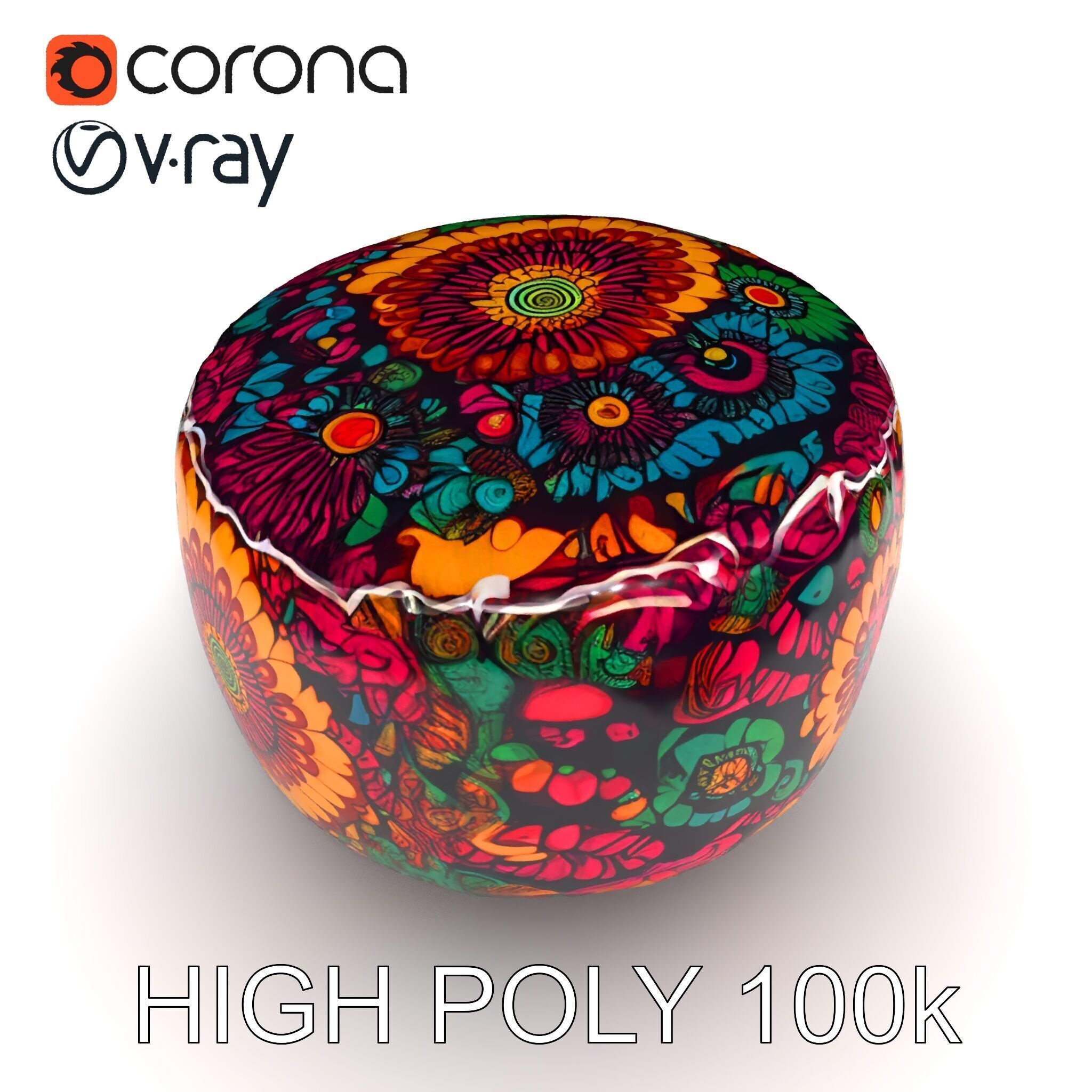 Colorful Patterned Pouf Model Pack Low-poly 3D model_21