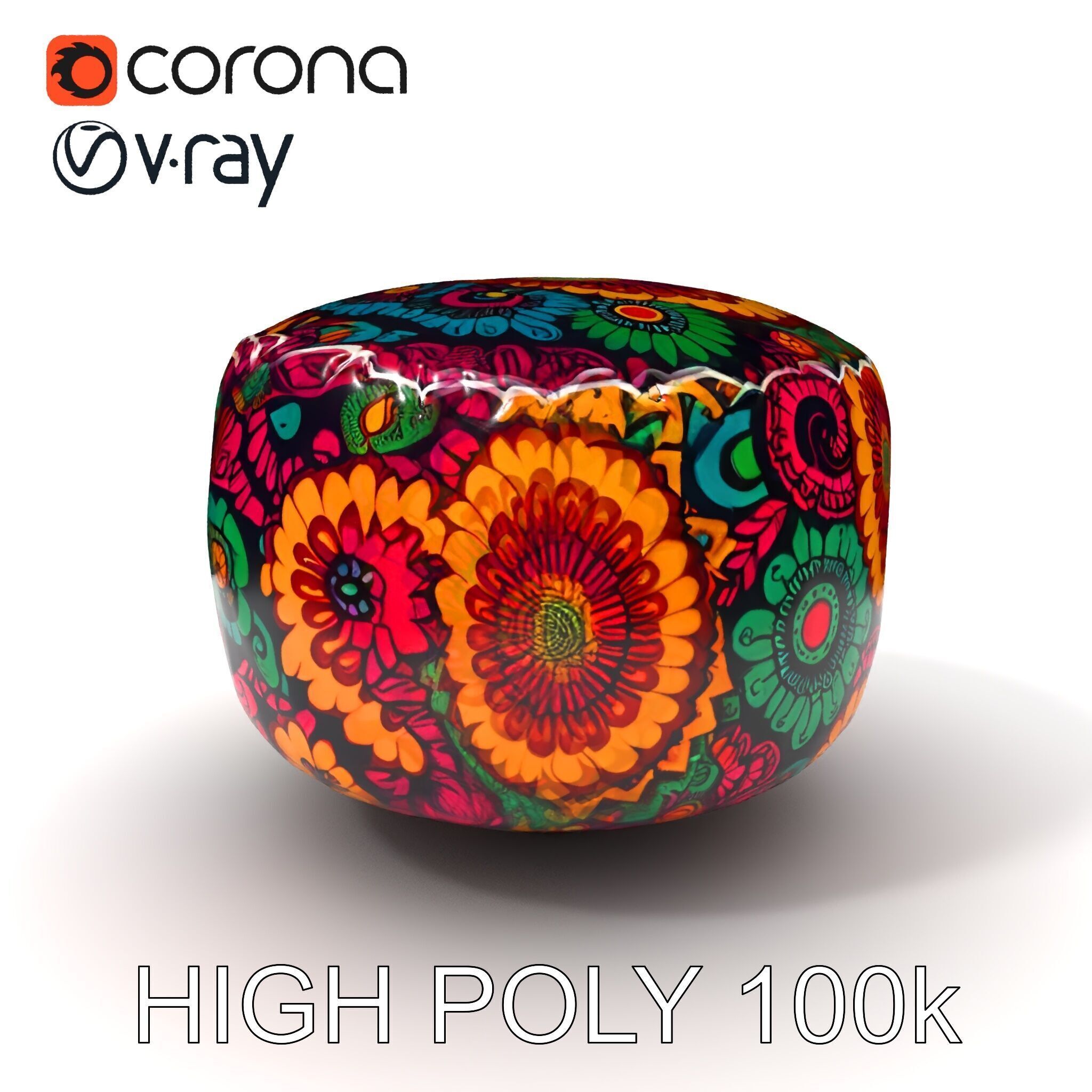 Colorful Patterned Pouf Model Pack Low-poly 3D model_3