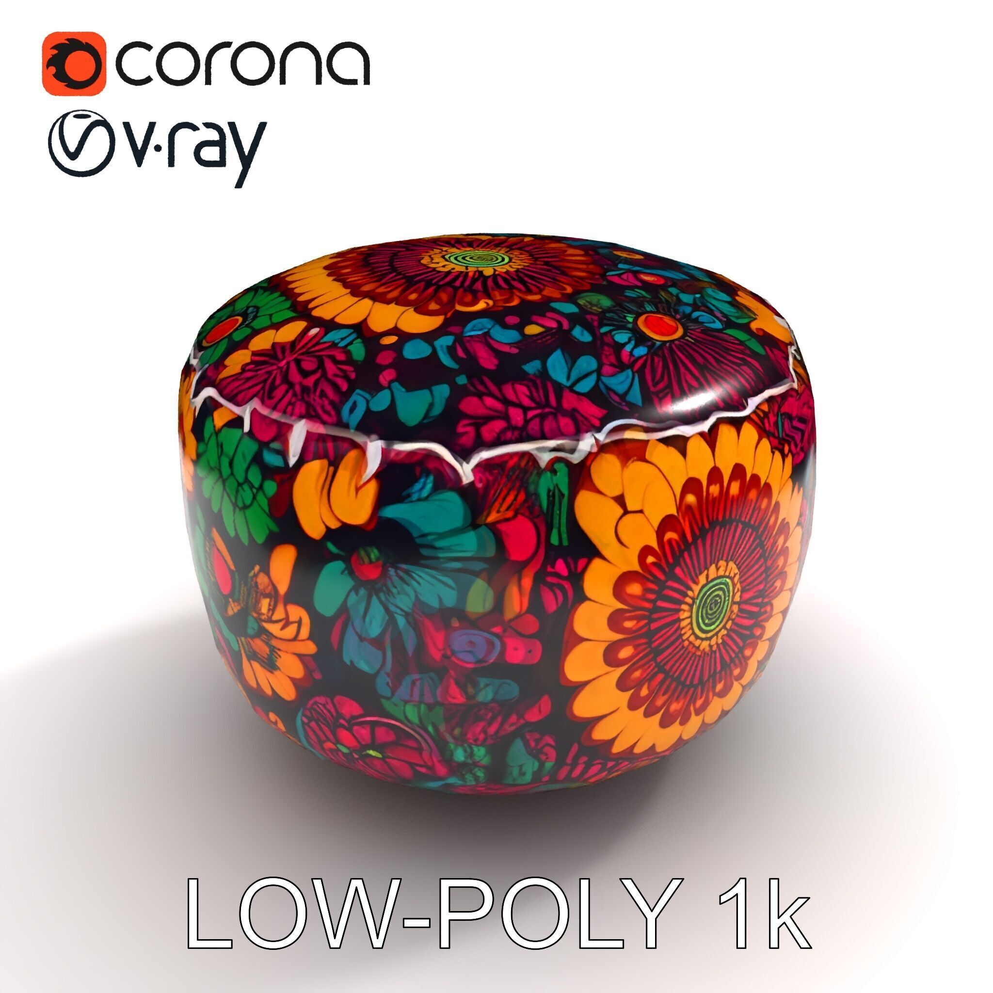 Colorful Patterned Pouf Model Pack Low-poly 3D model_23