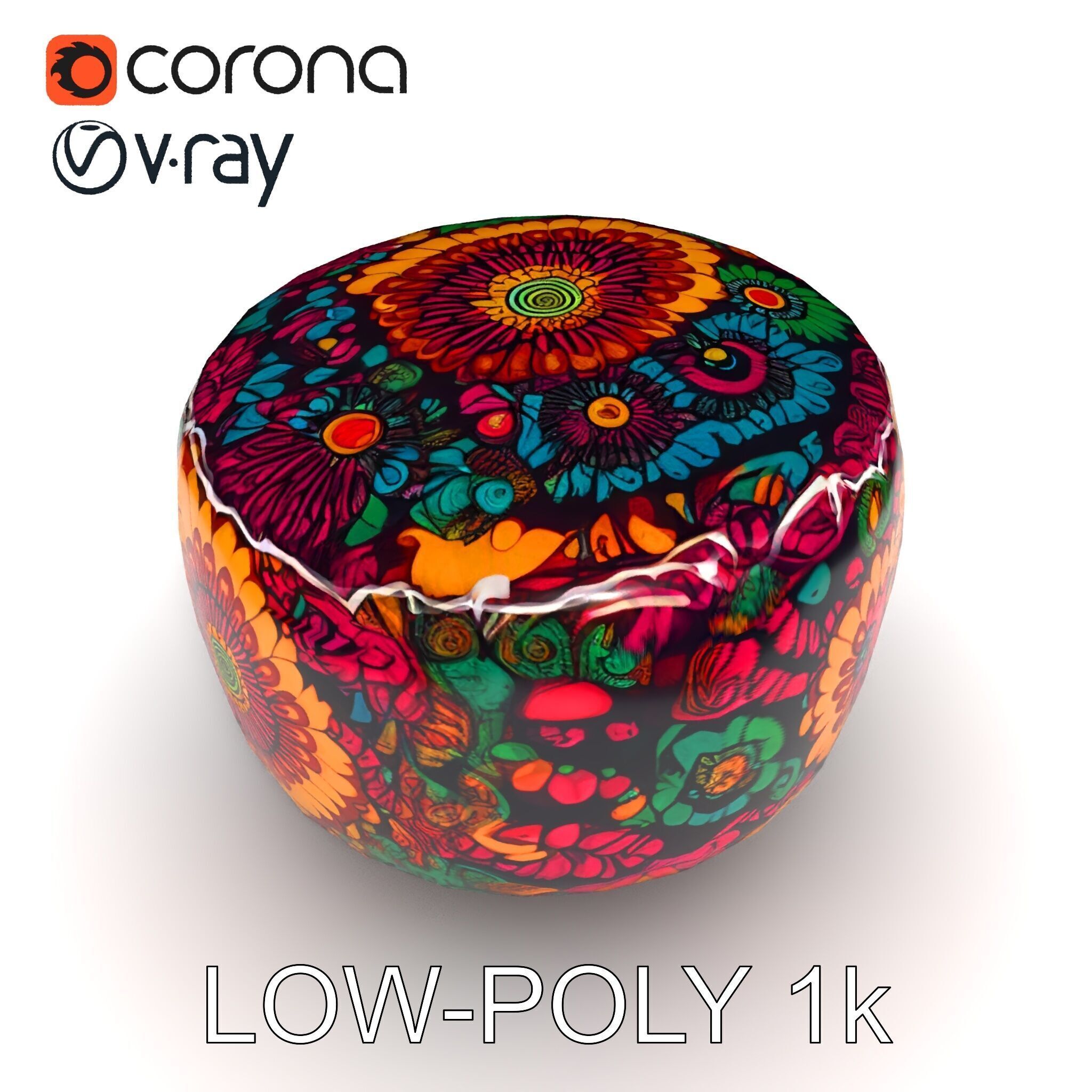 Colorful Patterned Pouf Model Pack Low-poly 3D model_26