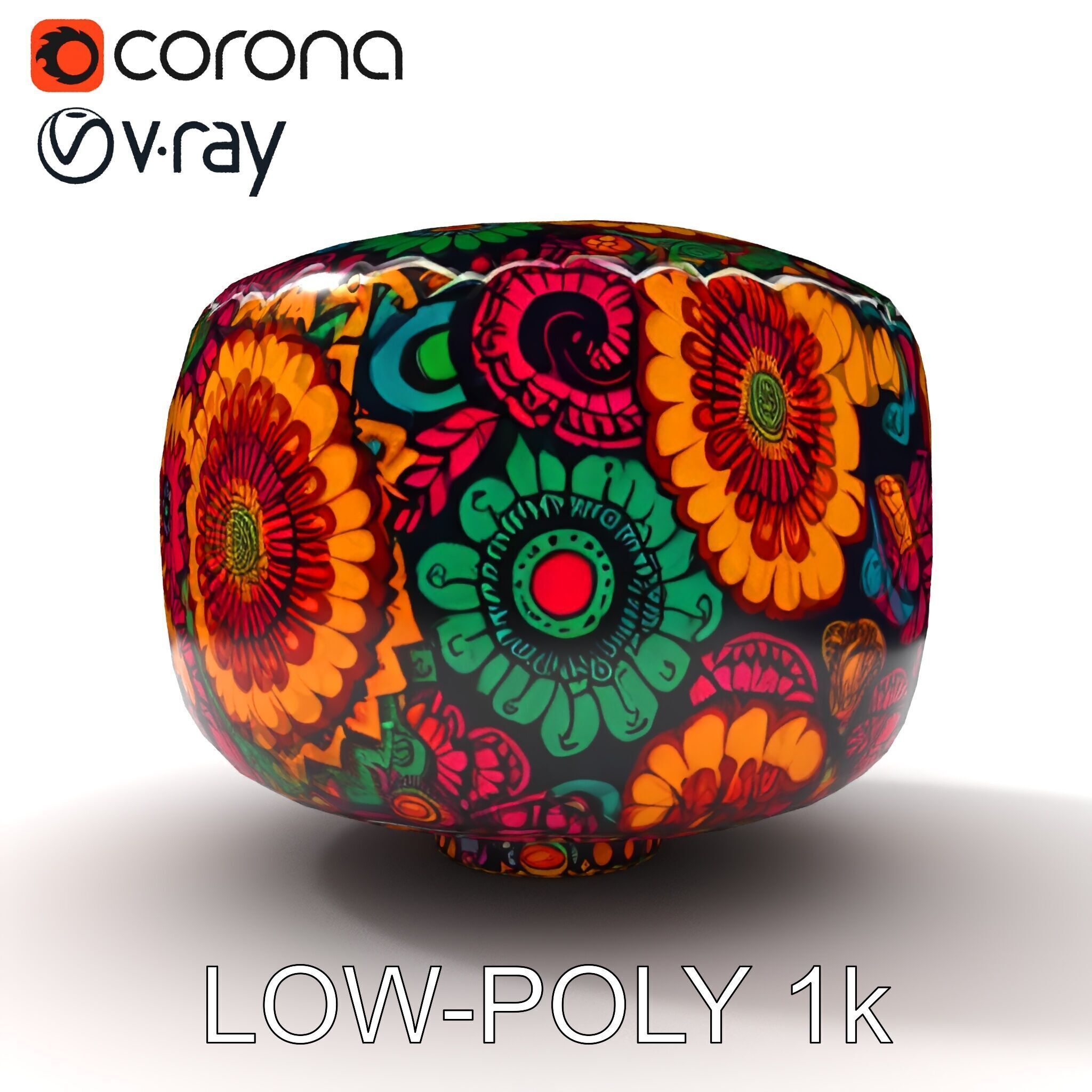 Colorful Patterned Pouf Model Pack Low-poly 3D model_18
