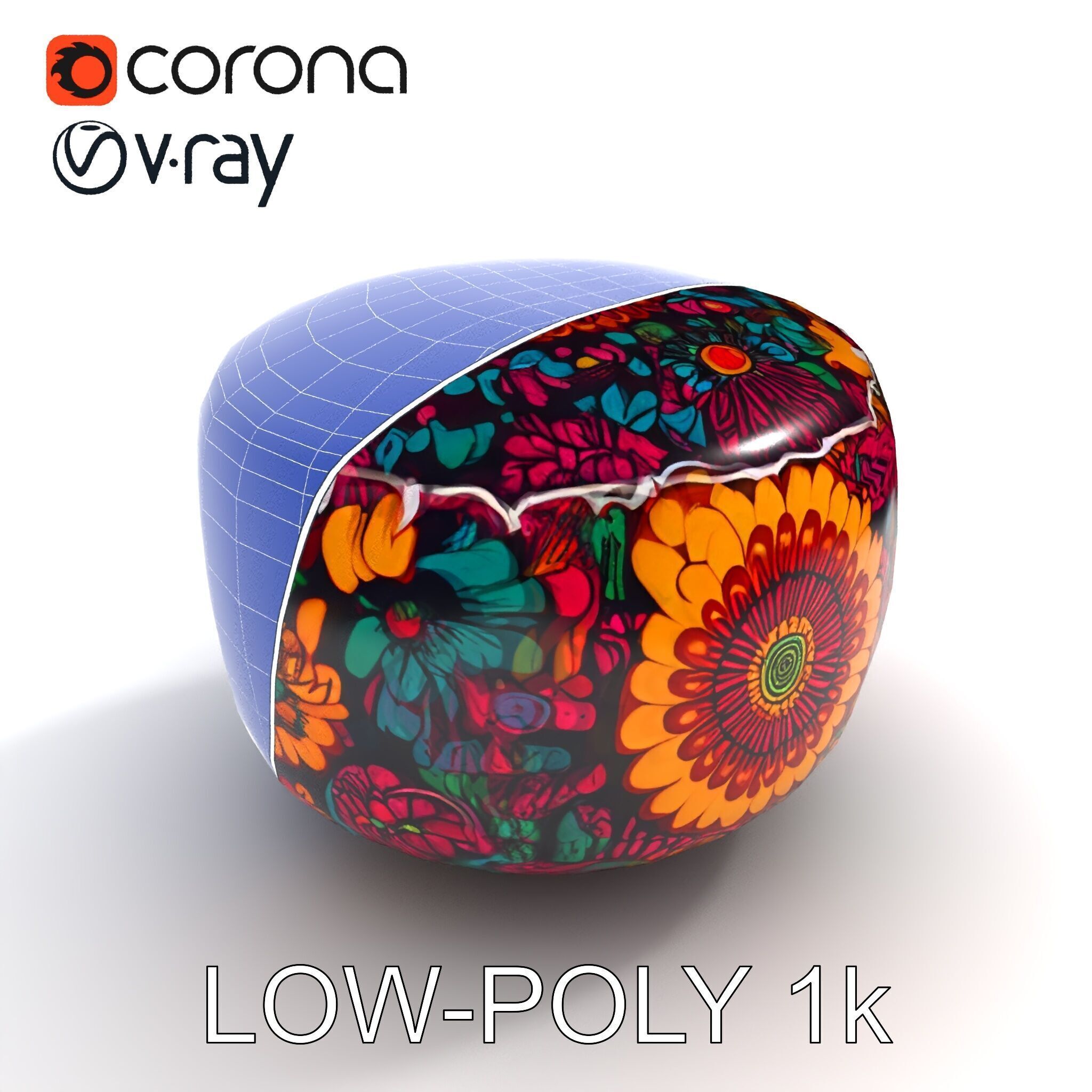 Colorful Patterned Pouf Model Pack Low-poly 3D model_13