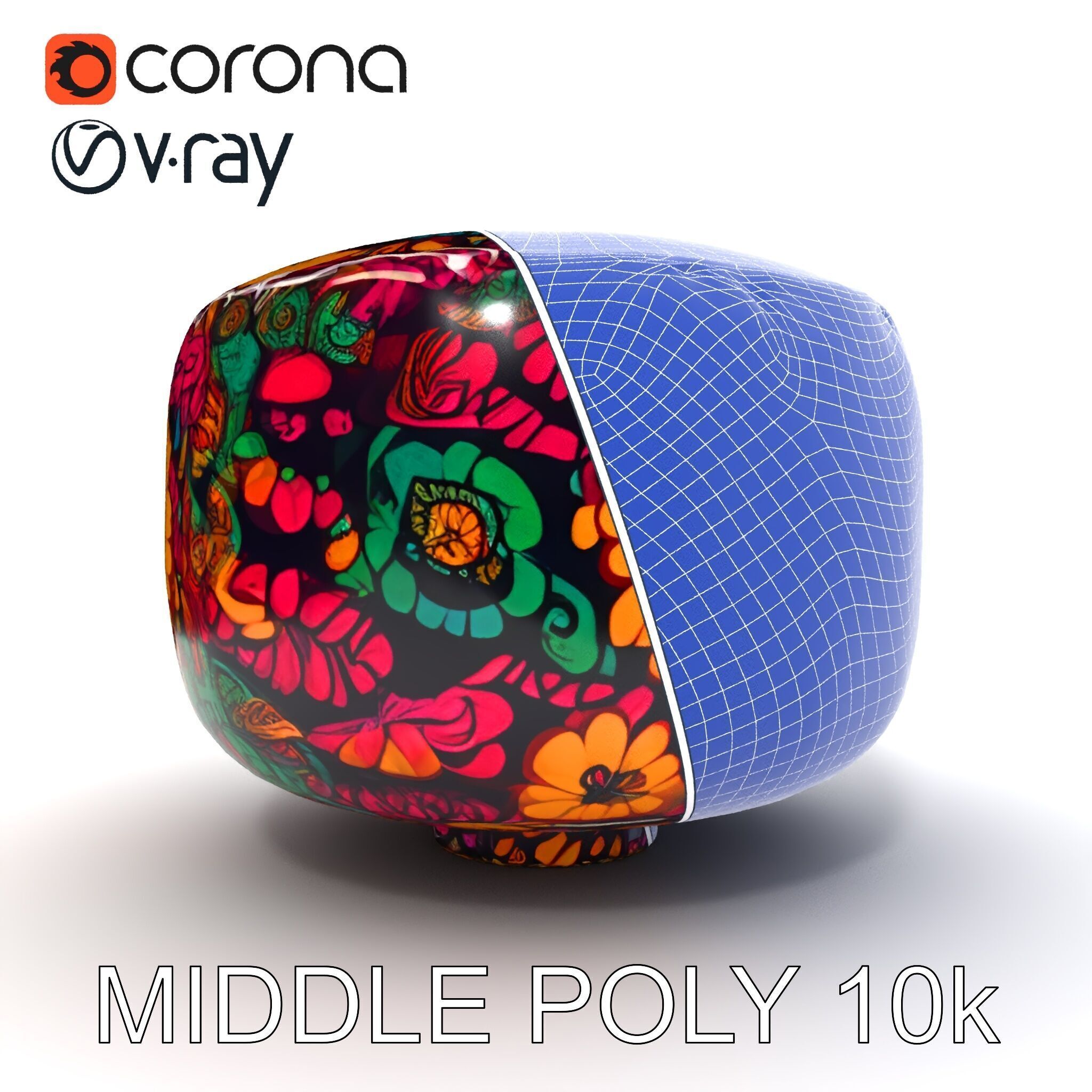 Colorful Patterned Pouf Model Pack Low-poly 3D model_12