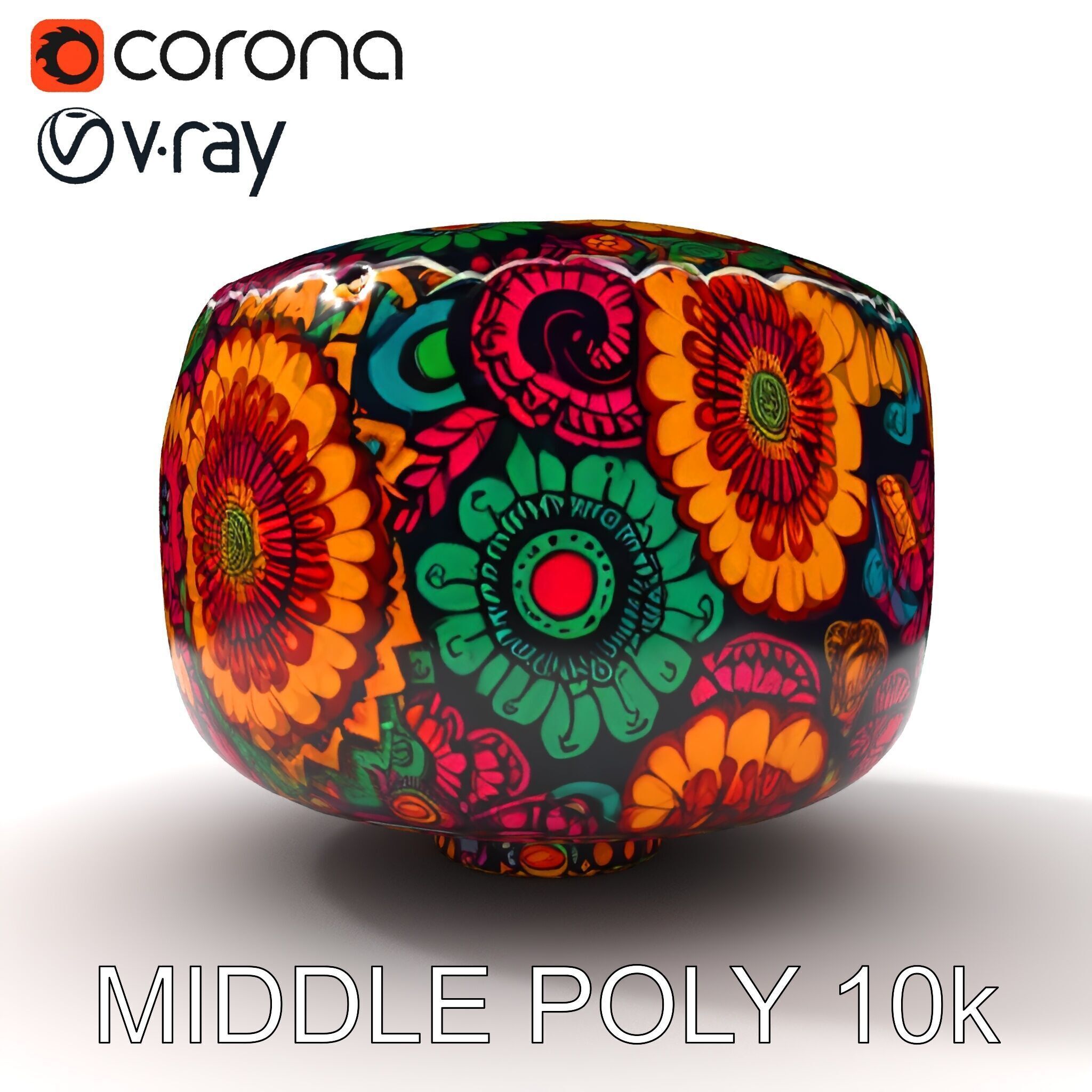 Colorful Patterned Pouf Model Pack Low-poly 3D model_14
