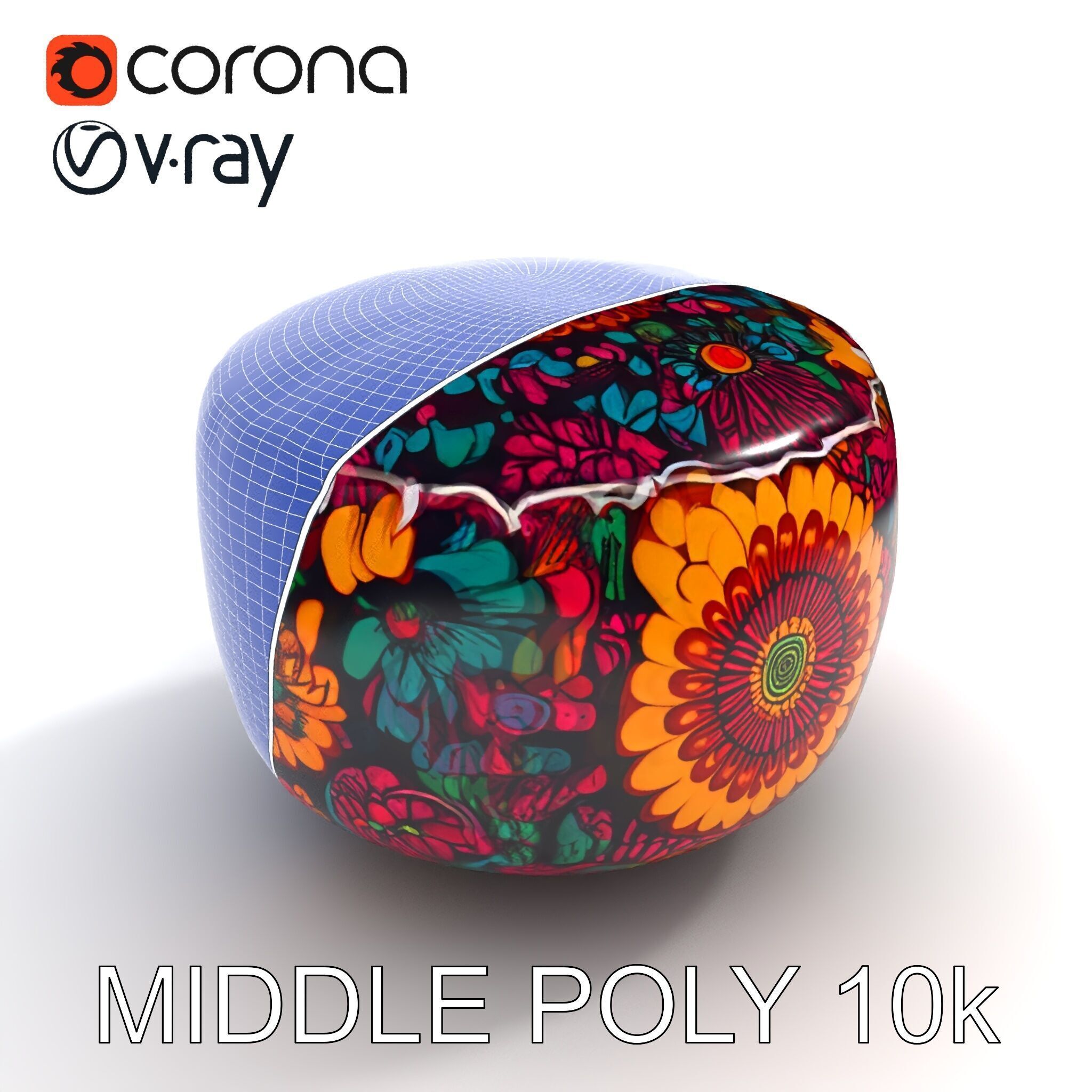 Colorful Patterned Pouf Model Pack Low-poly 3D model_19