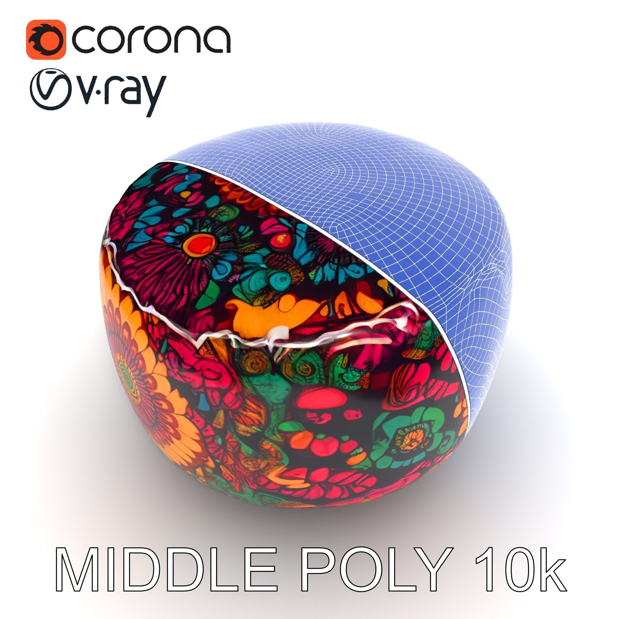 Colorful Patterned Pouf Model Pack Low-poly 3D model_33