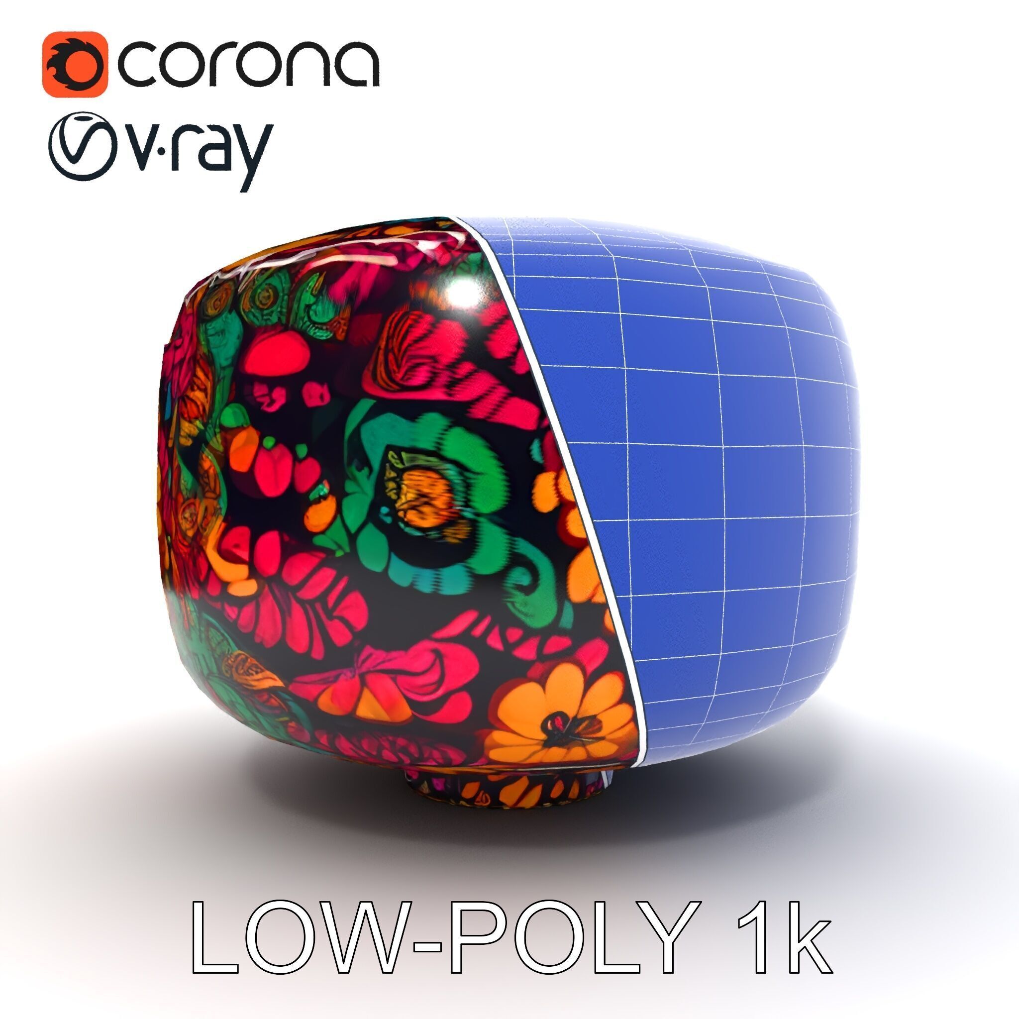 Colorful Patterned Pouf Model Pack Low-poly 3D model_29
