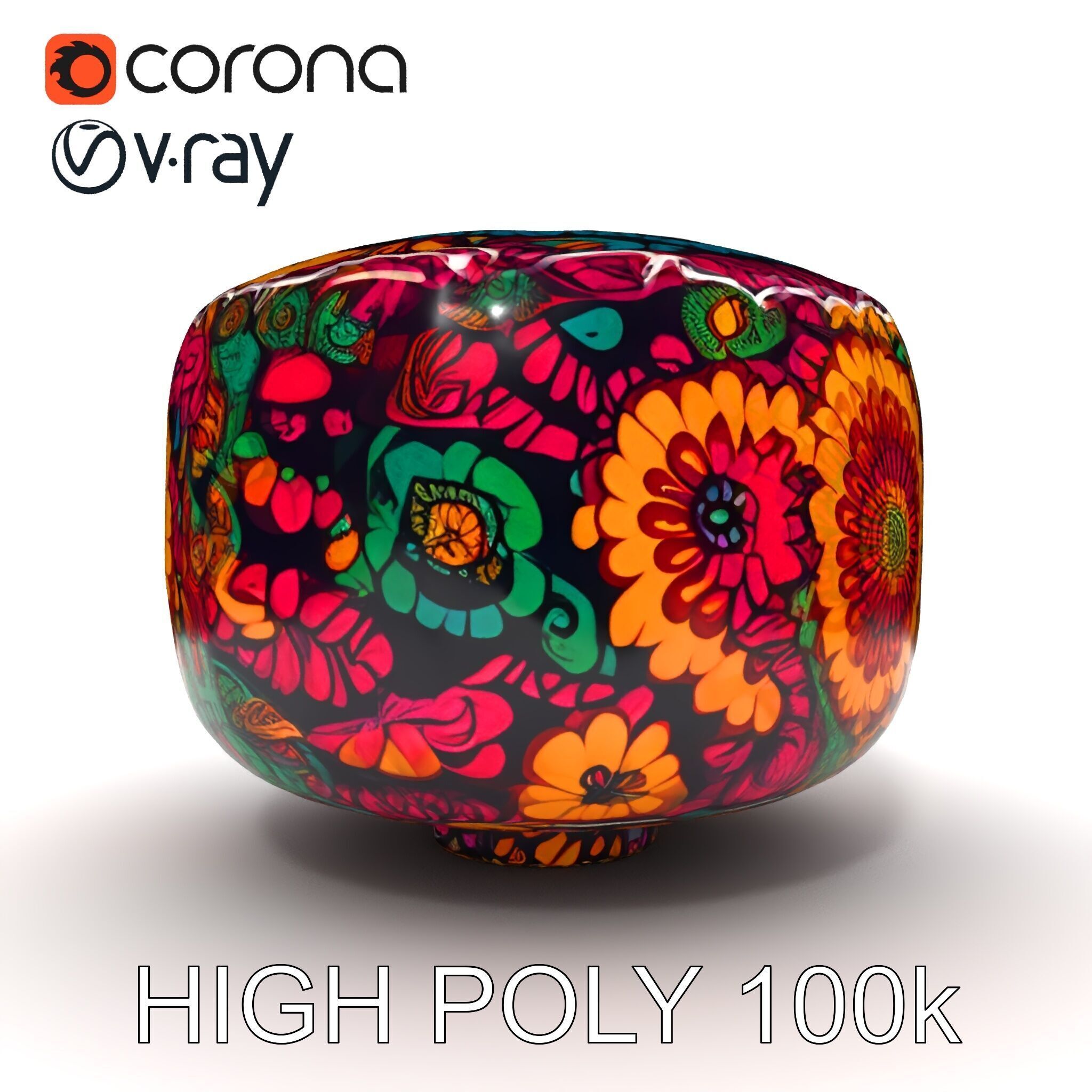Colorful Patterned Pouf Model Pack Low-poly 3D model_24
