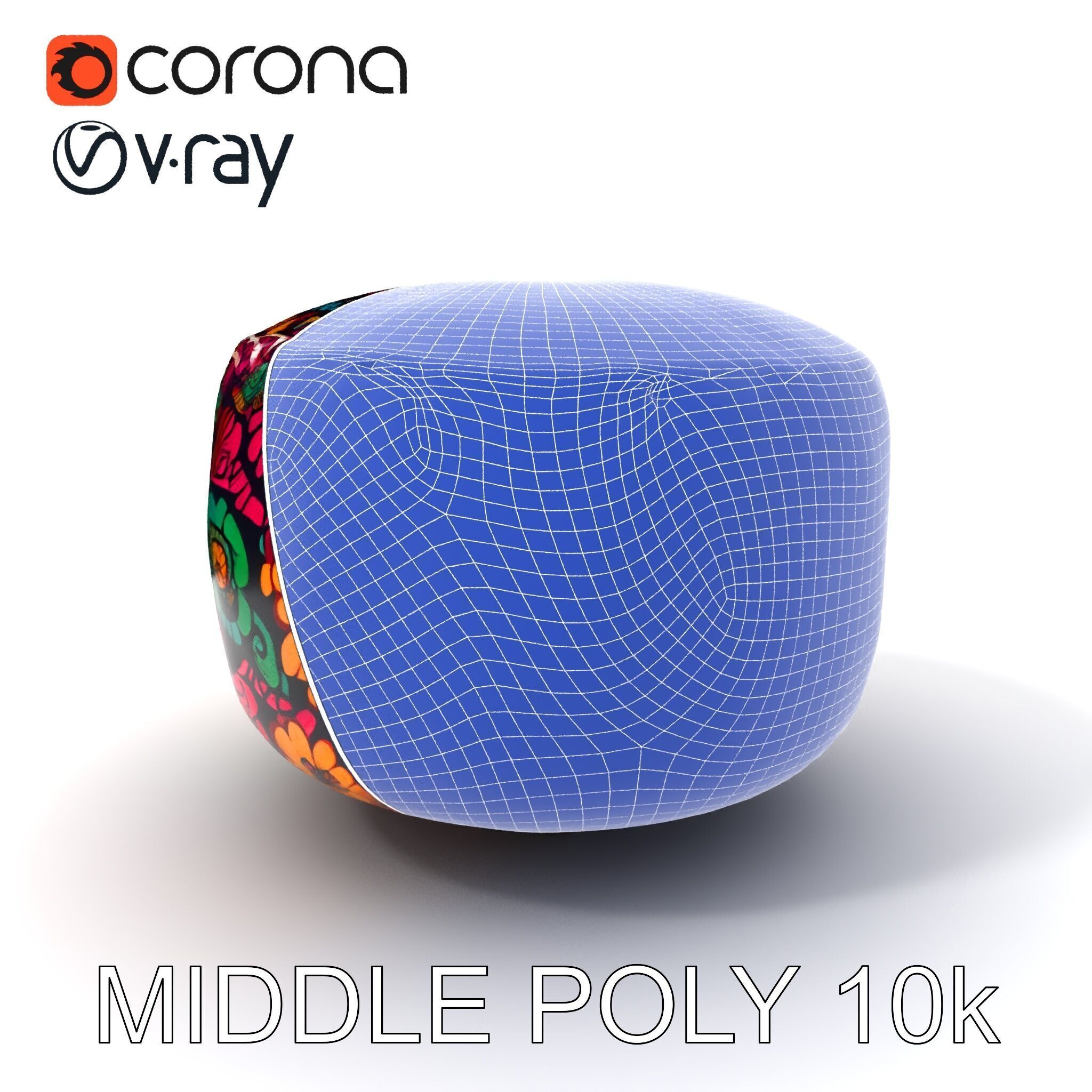 Colorful Patterned Pouf Model Pack Low-poly 3D model_6