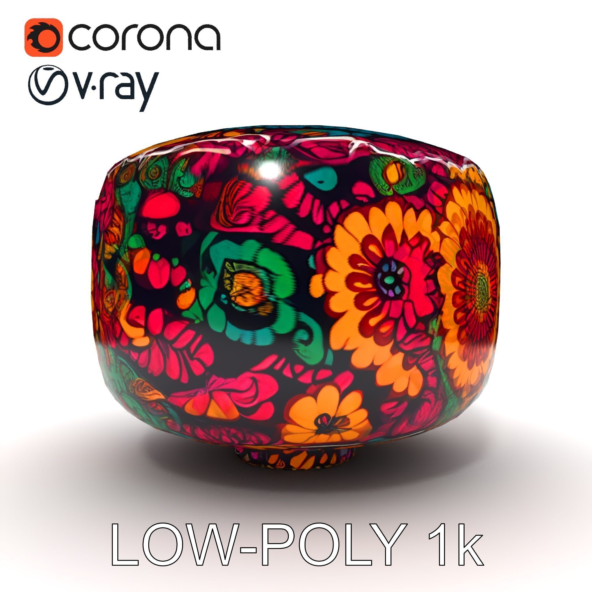 Colorful Patterned Pouf Model Pack Low-poly 3D model_15