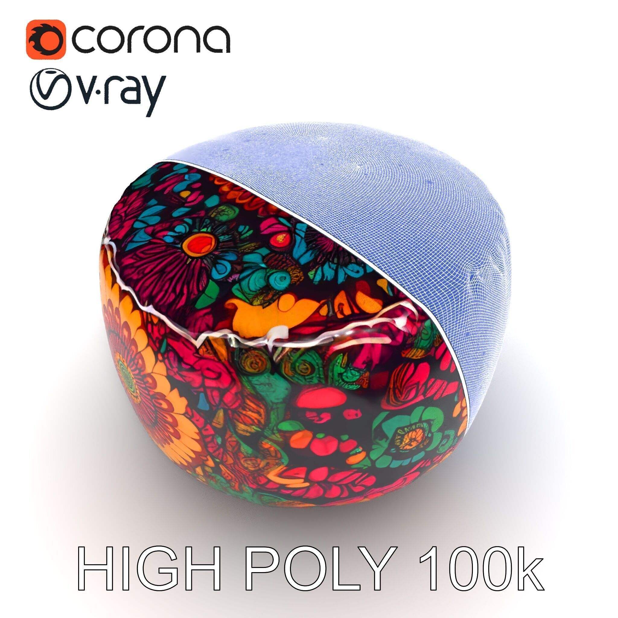 Colorful Patterned Pouf Model Pack Low-poly 3D model_8