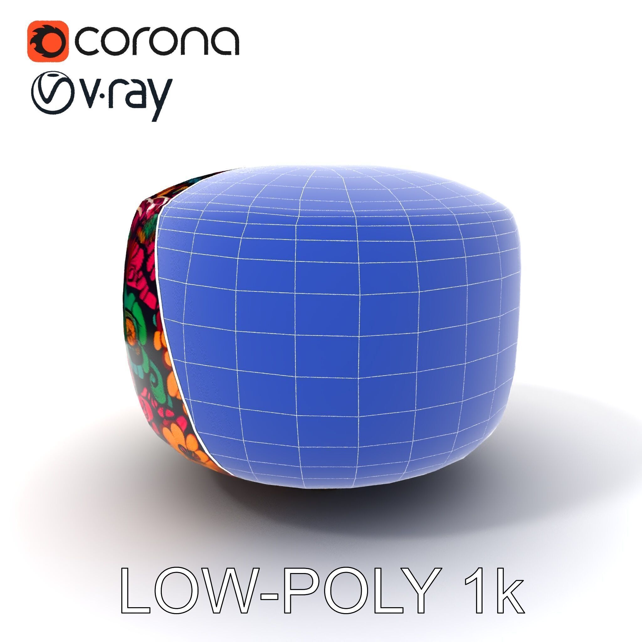 Colorful Patterned Pouf Model Pack Low-poly 3D model_7
