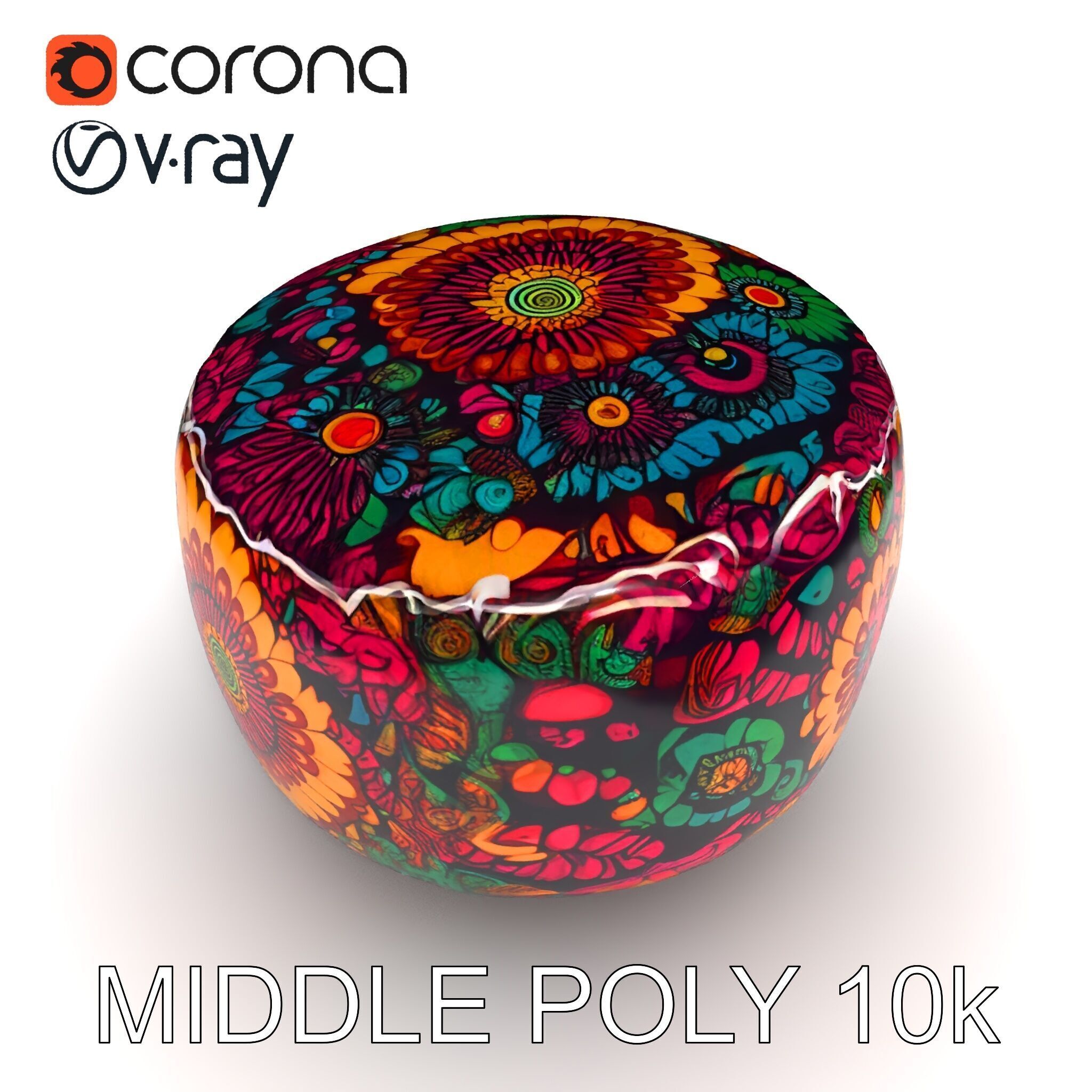 Colorful Patterned Pouf Model Pack Low-poly 3D model_31