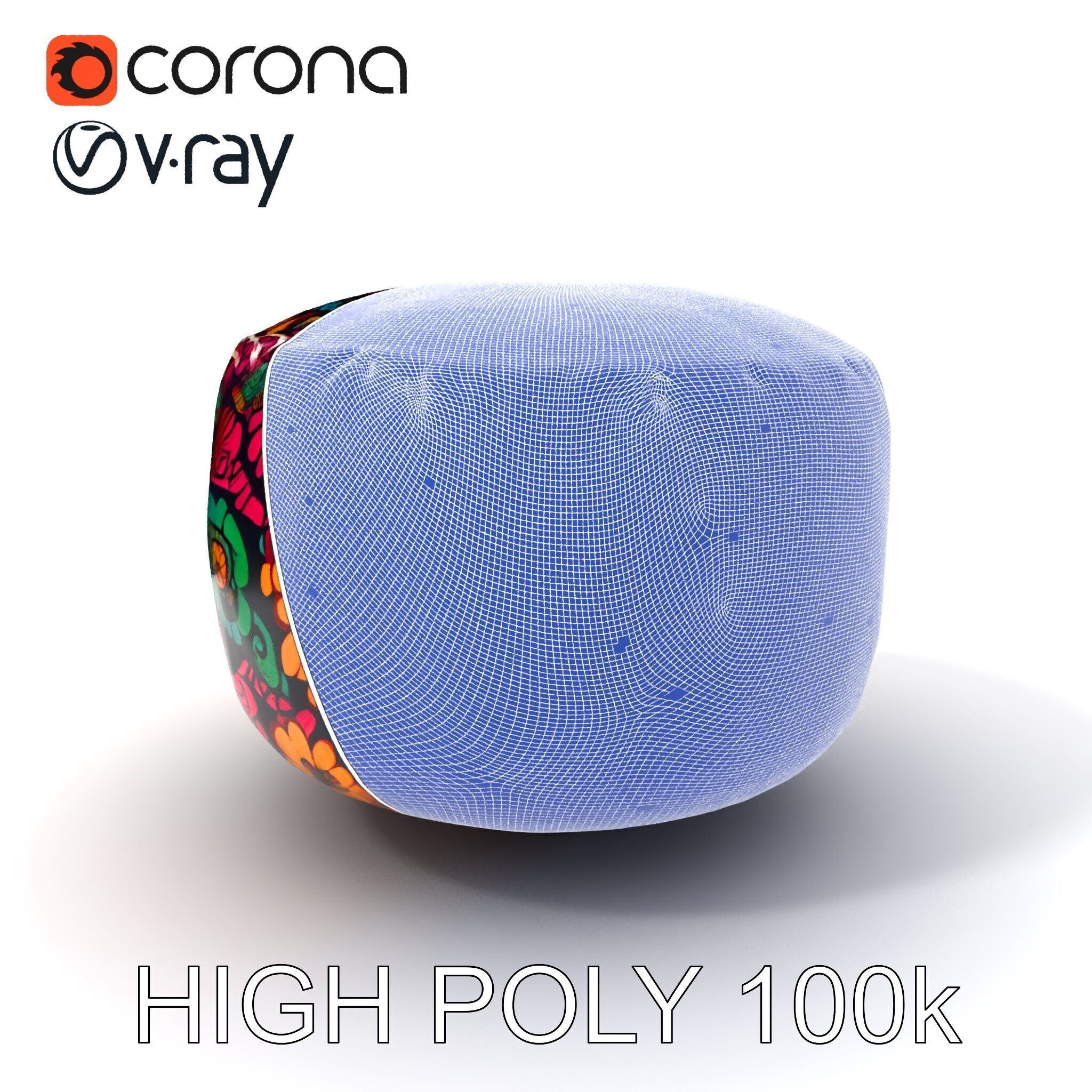 Colorful Patterned Pouf Model Pack Low-poly 3D model_4