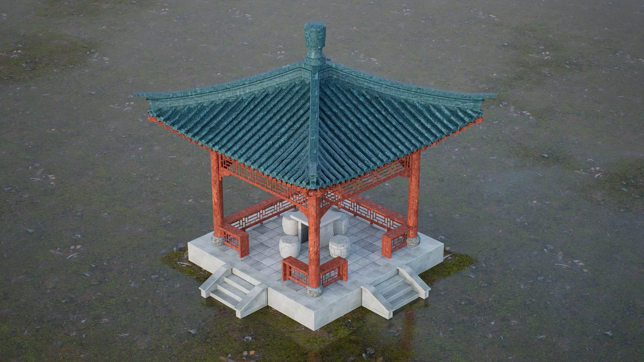 Traditional Chinese pavilion Low-poly 3D model_0