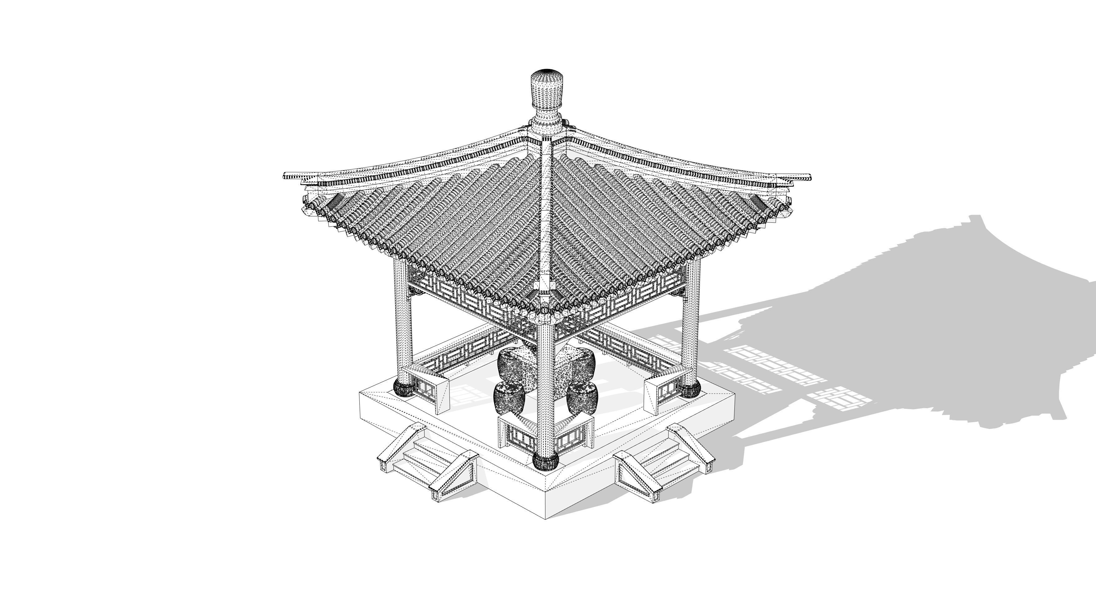 Traditional Chinese pavilion Low-poly 3D model_2