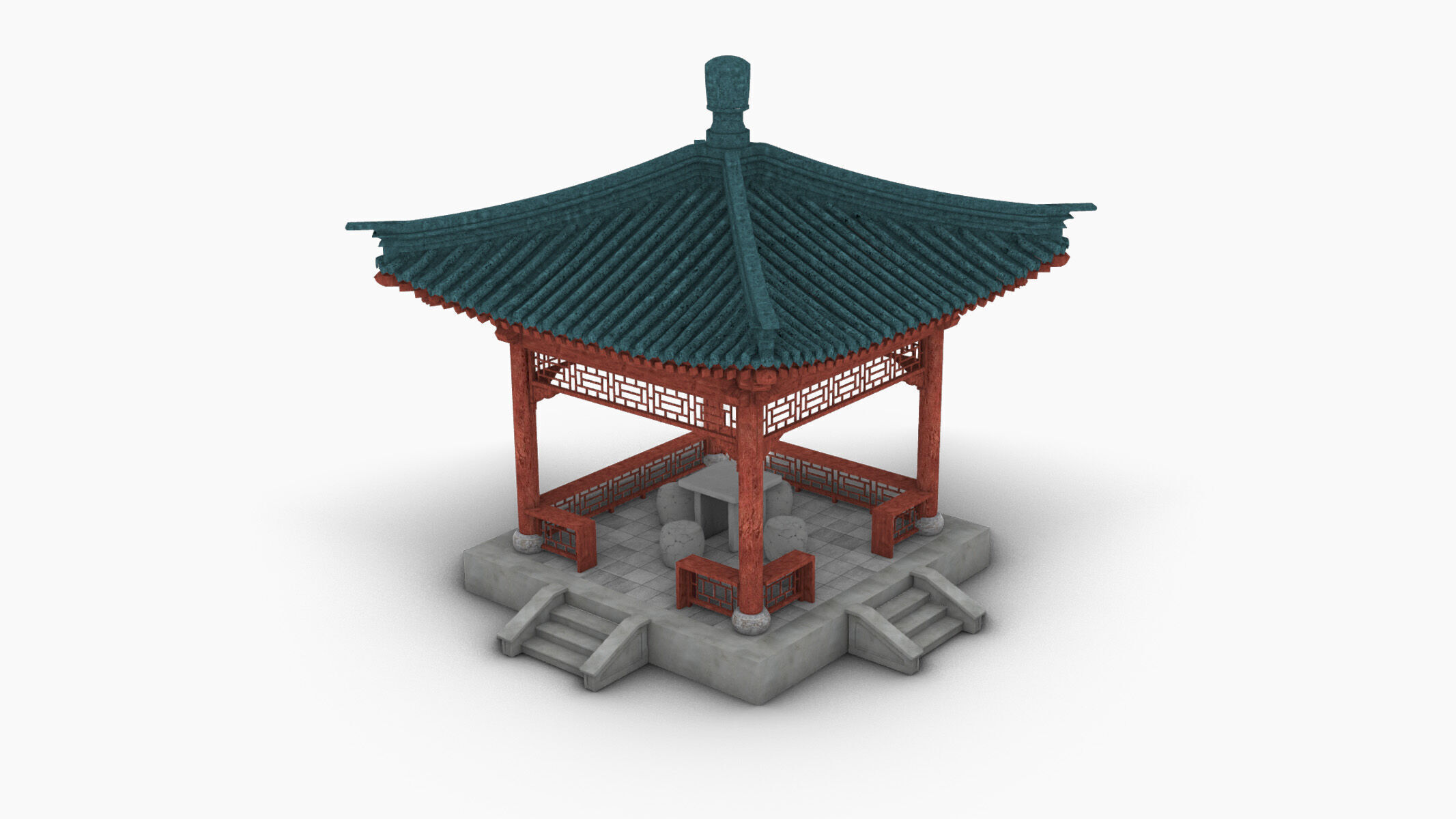 Traditional Chinese pavilion Low-poly 3D model_3