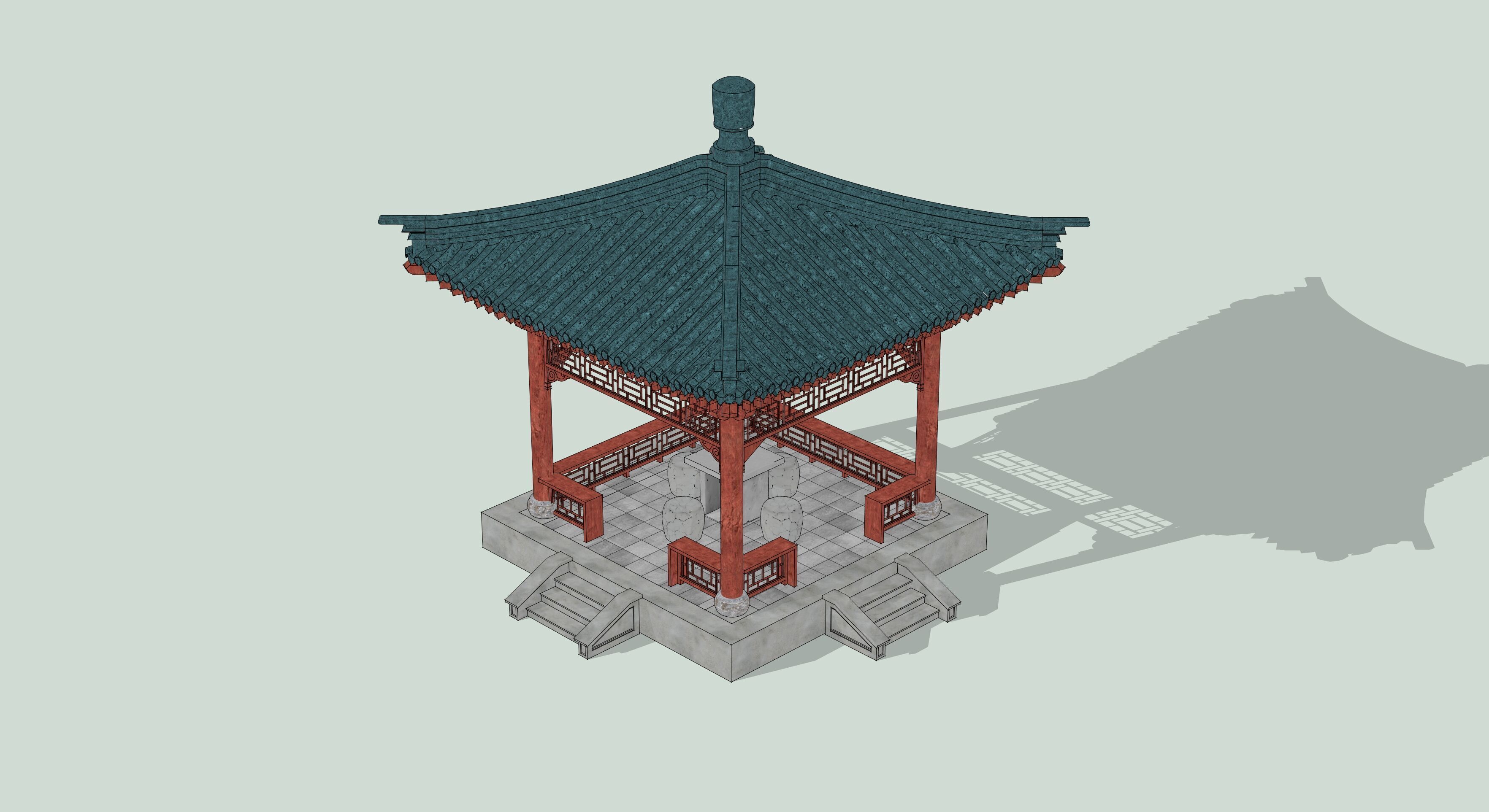 Traditional Chinese pavilion Low-poly 3D model_1