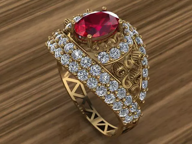  Heavy Golg Diamond Ruby Ring 3D print model_0