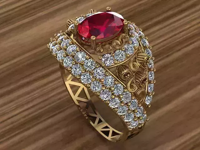 Heavy Golg Diamond Ruby Ring