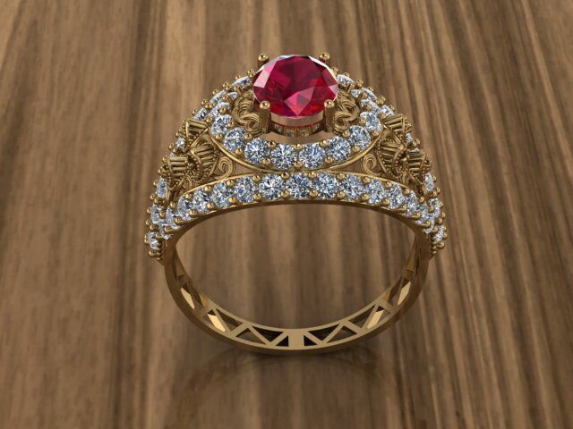 Heavy Golg Diamond Ruby Ring 3D print model_3