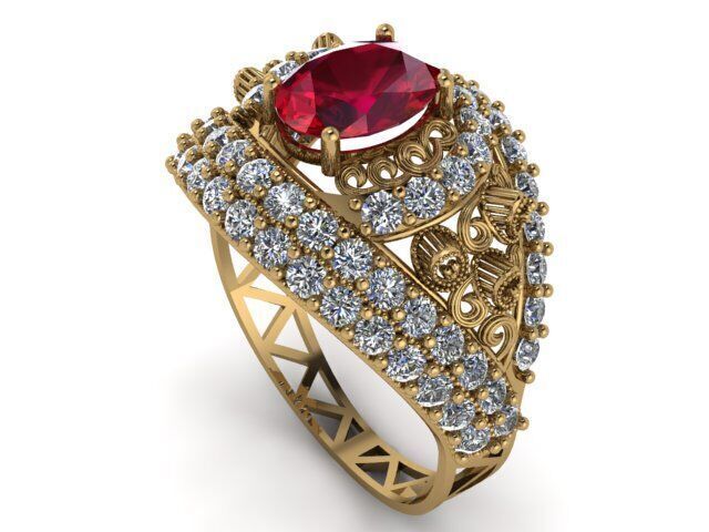  Heavy Golg Diamond Ruby Ring 3D print model_7