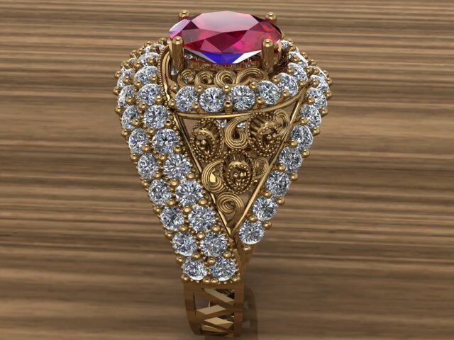  Heavy Golg Diamond Ruby Ring 3D print model_1