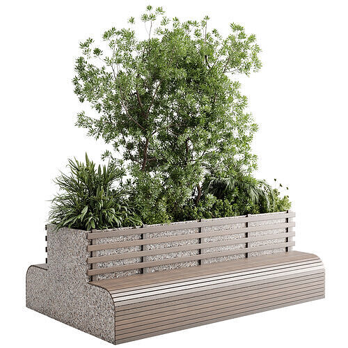 Urban Environment - Urban Furniture Bench with Plants Set 58 3D model