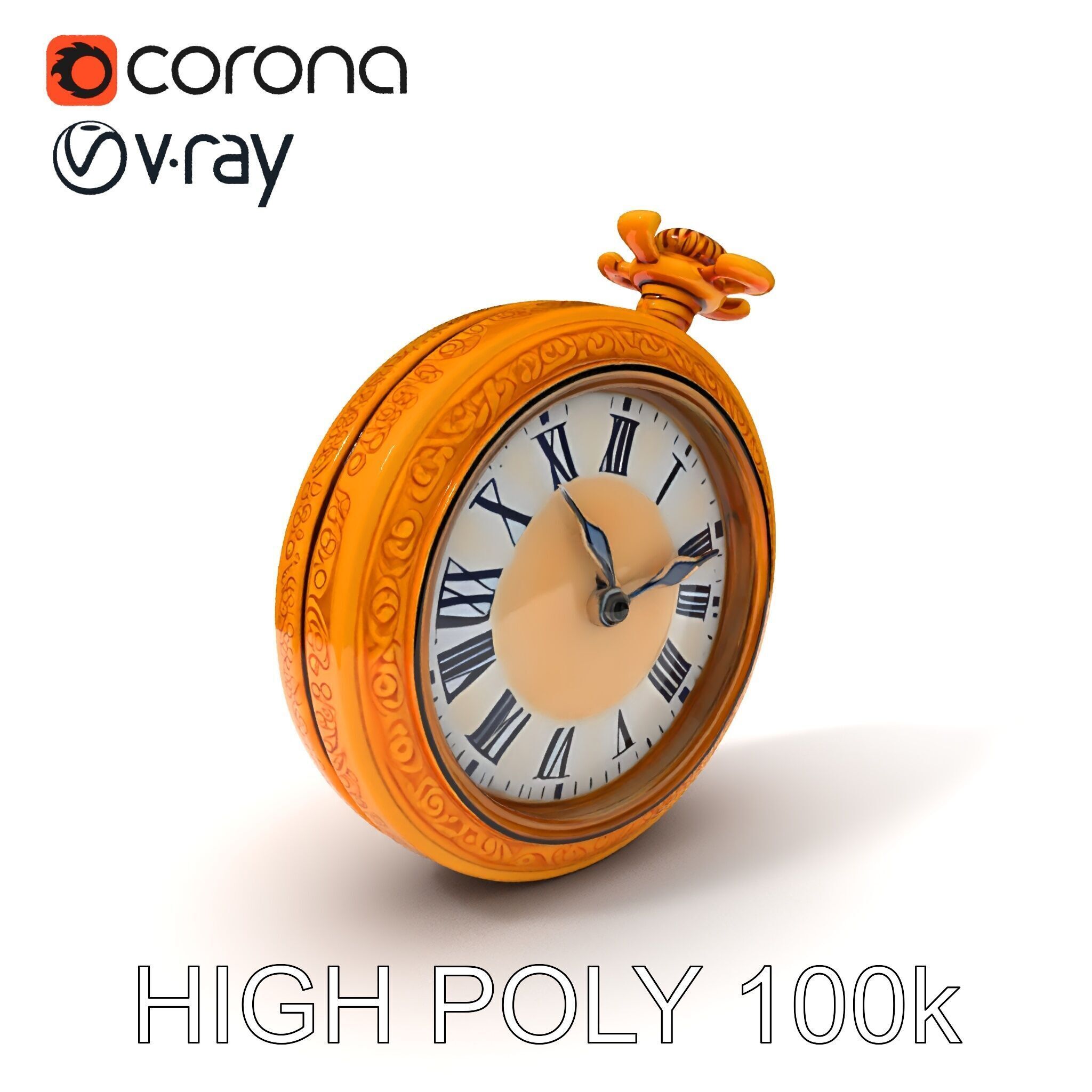 Elegant Gold Pocket Watch D Model Pack Low-poly 3D model_3