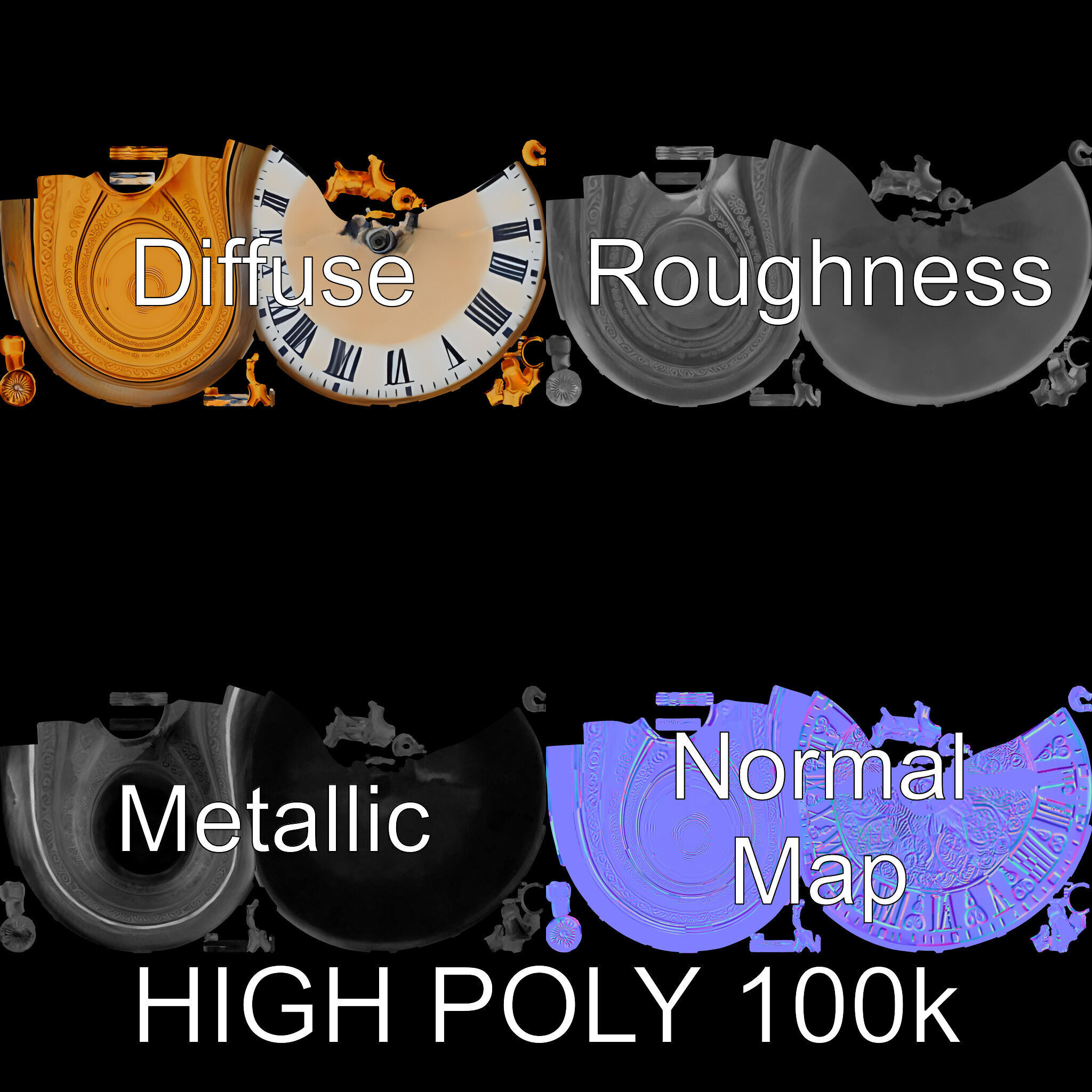 Elegant Gold Pocket Watch D Model Pack Low-poly 3D model_2