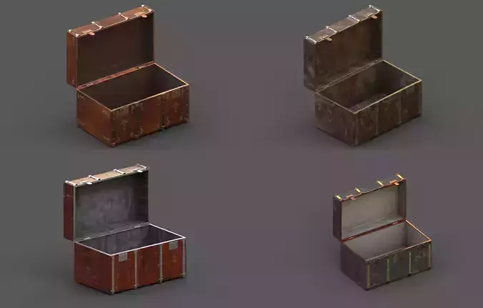 Pack 4 Chest-Storage Box 3D Model Low-poly 3D model