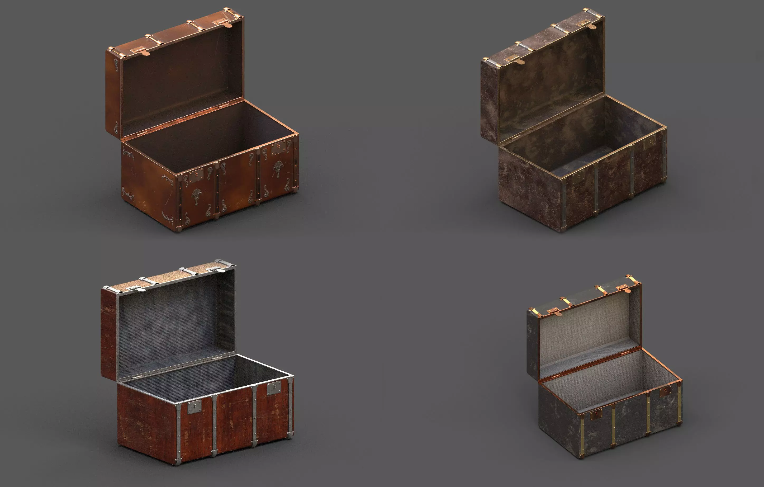 Pack 4 Chest-Storage Box 3D Model Low-poly 3D model_0