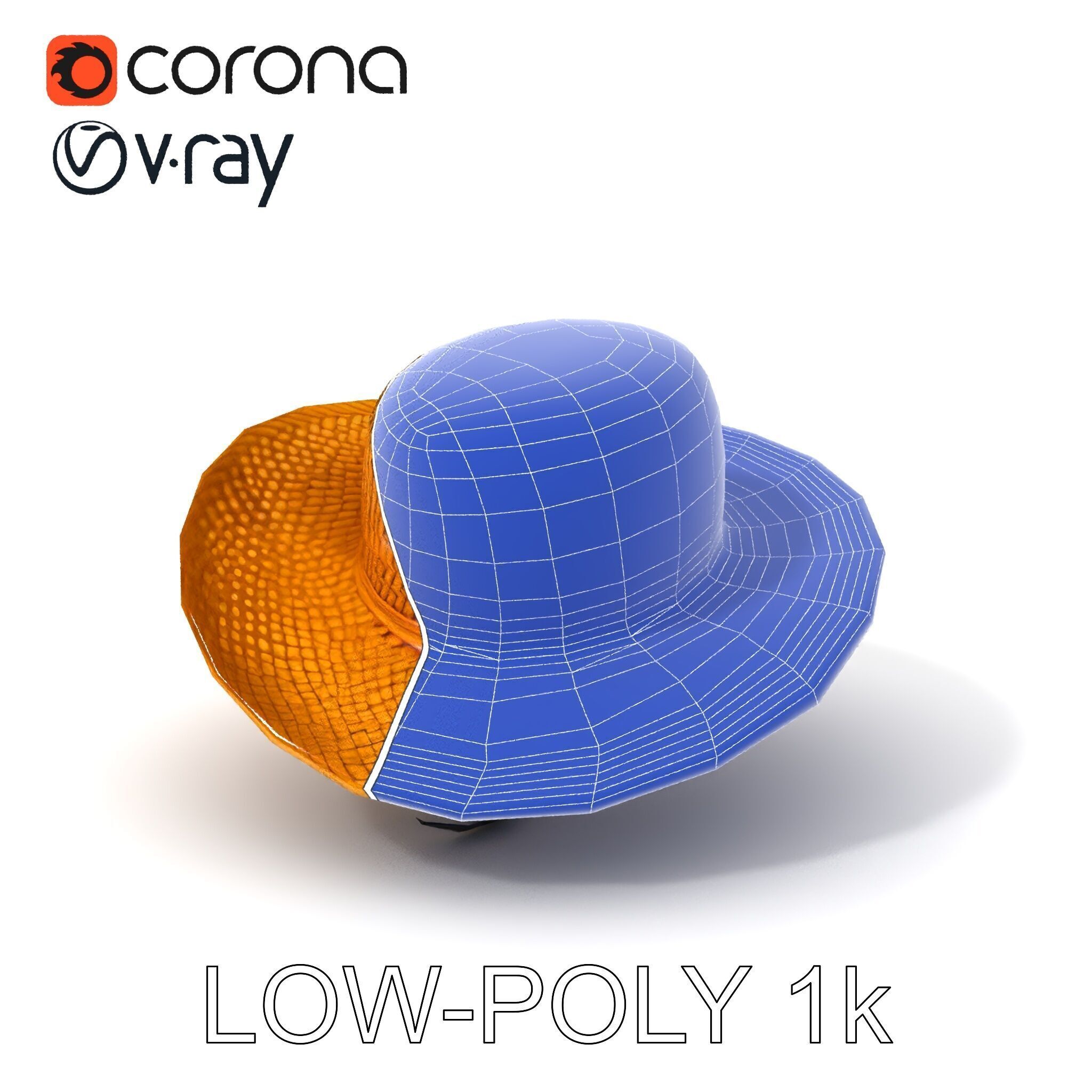 Straw Hat Model Pack with Detailed Weave Design Low-poly 3D model_9