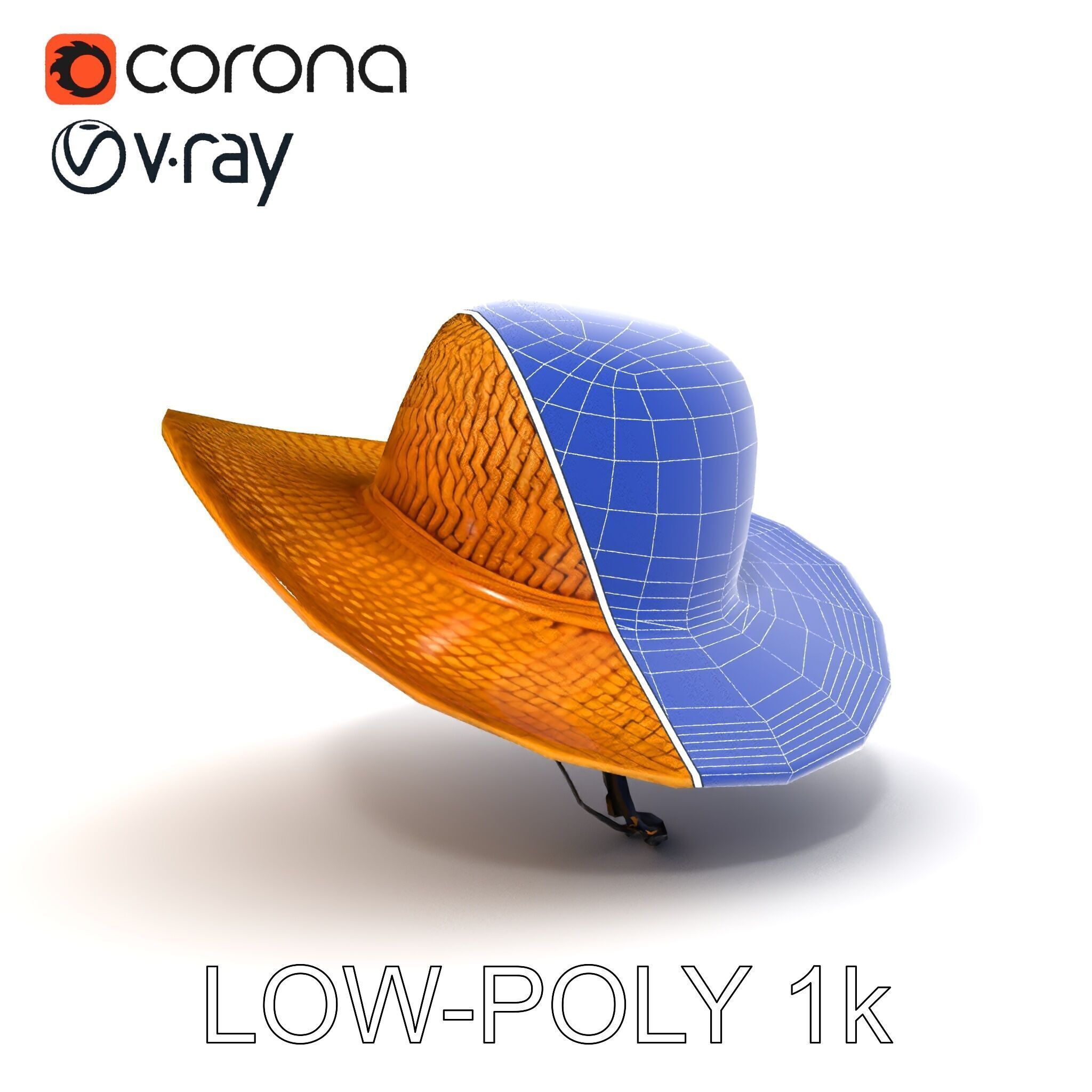 Straw Hat Model Pack with Detailed Weave Design Low-poly 3D model_14