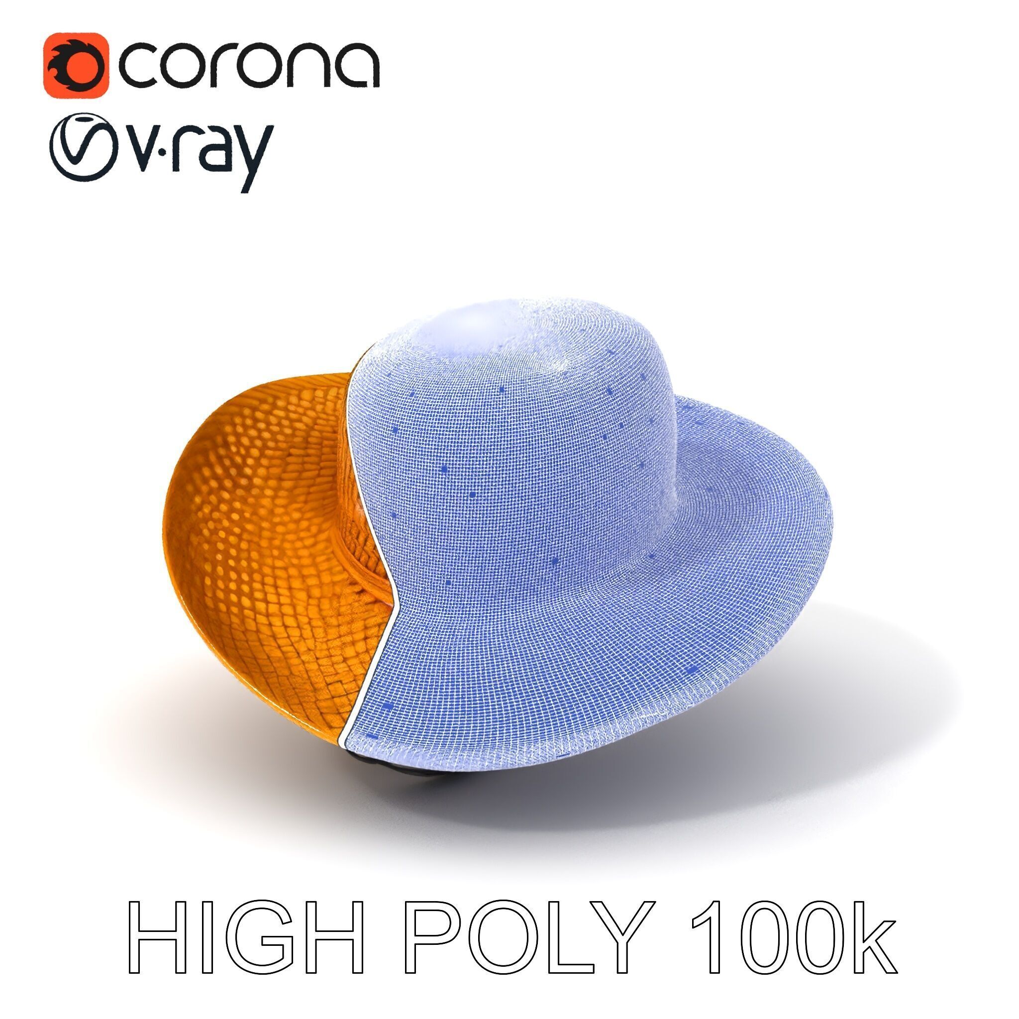 Straw Hat Model Pack with Detailed Weave Design Low-poly 3D model_4