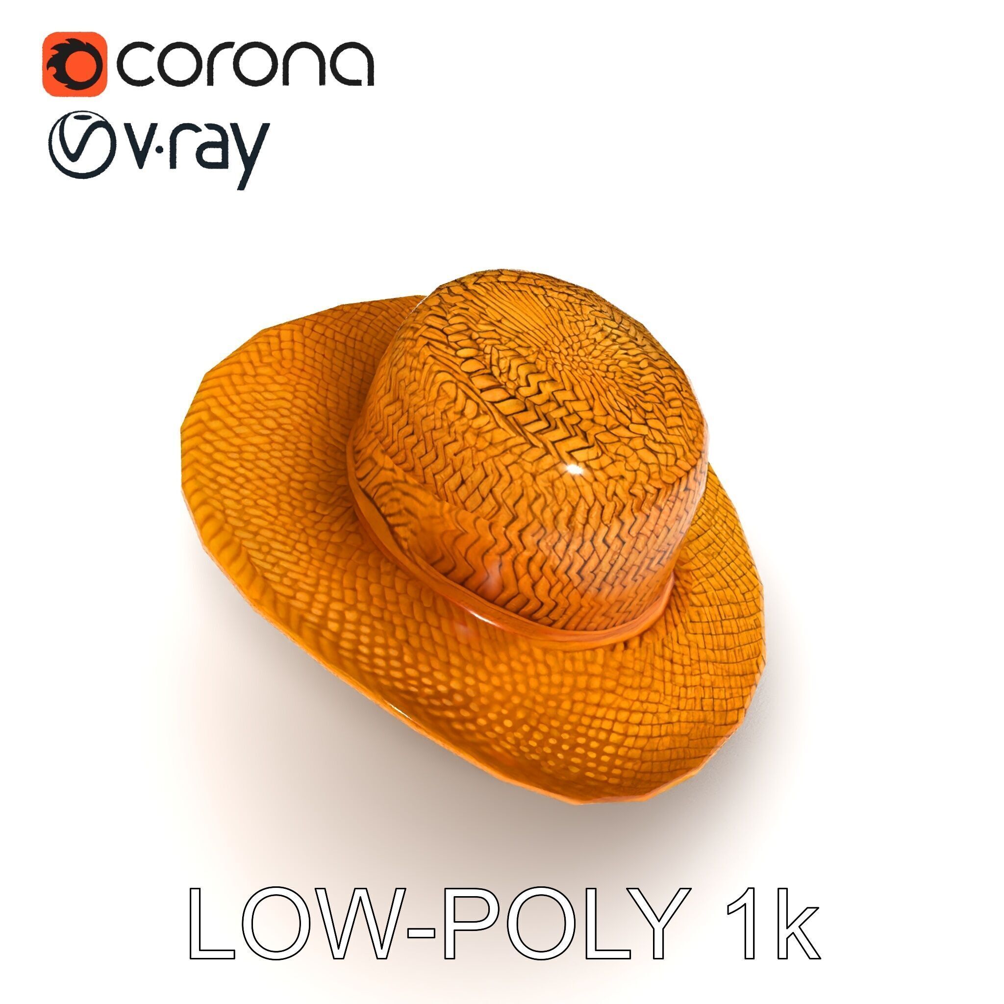 Straw Hat Model Pack with Detailed Weave Design Low-poly 3D model_7