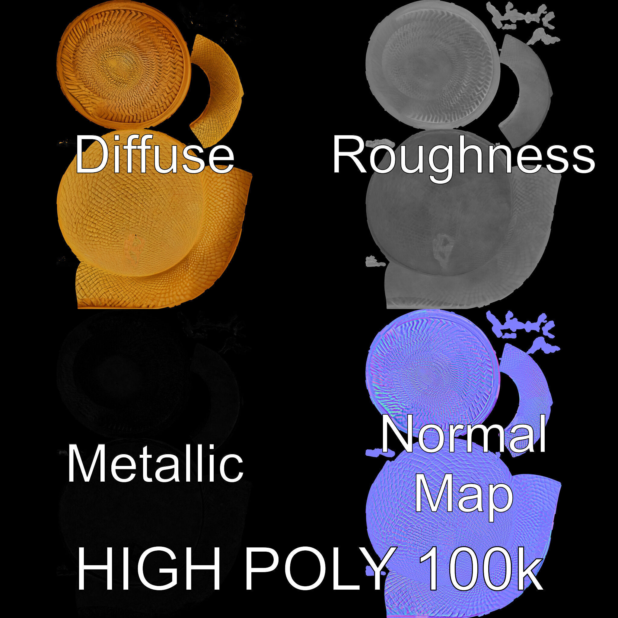 Straw Hat Model Pack with Detailed Weave Design Low-poly 3D model_2