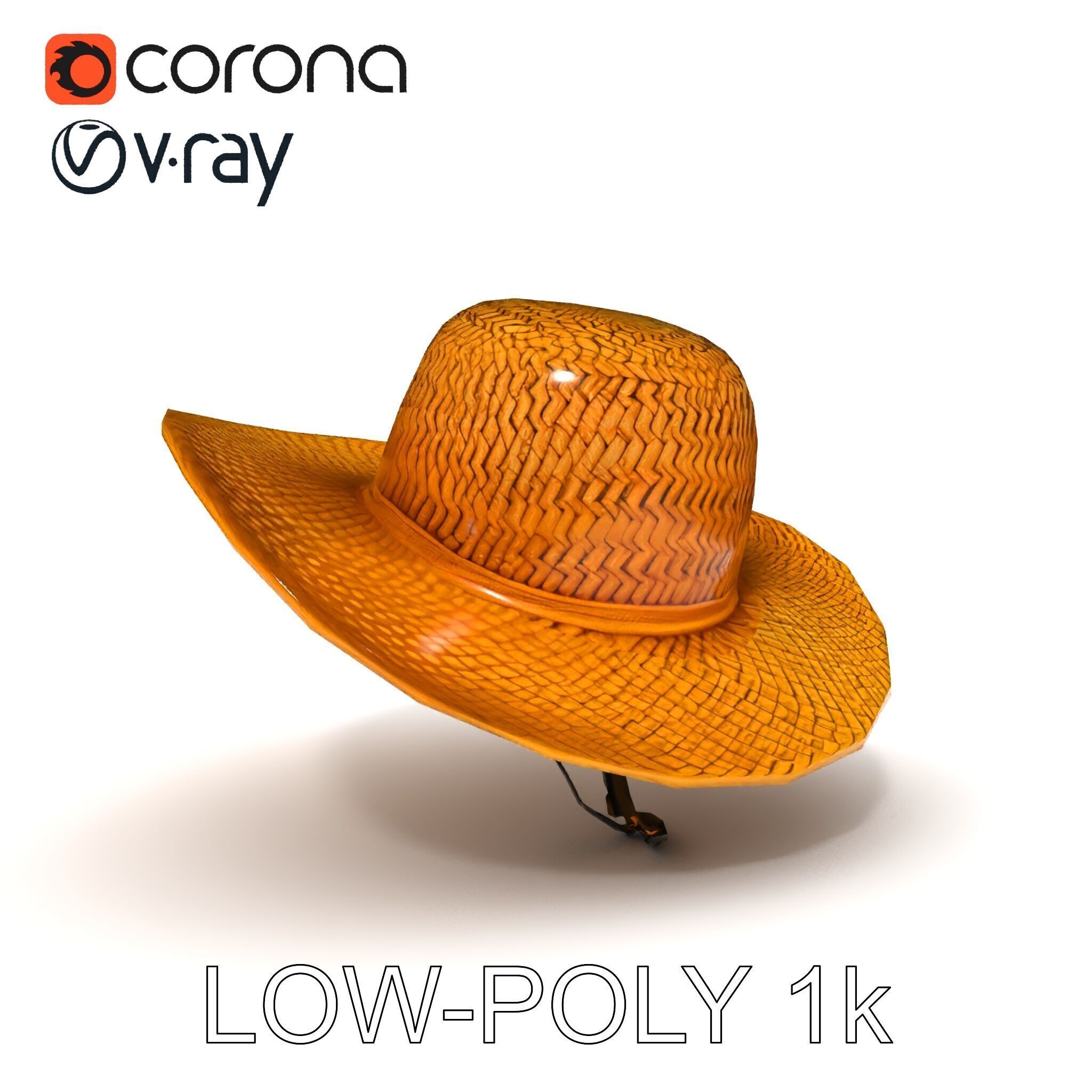 Straw Hat Model Pack with Detailed Weave Design Low-poly 3D model_28