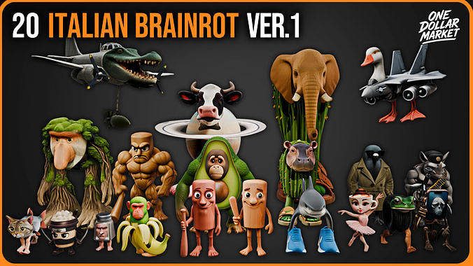 20 Italian Brainrot collection - Version1 Low-poly 3D model