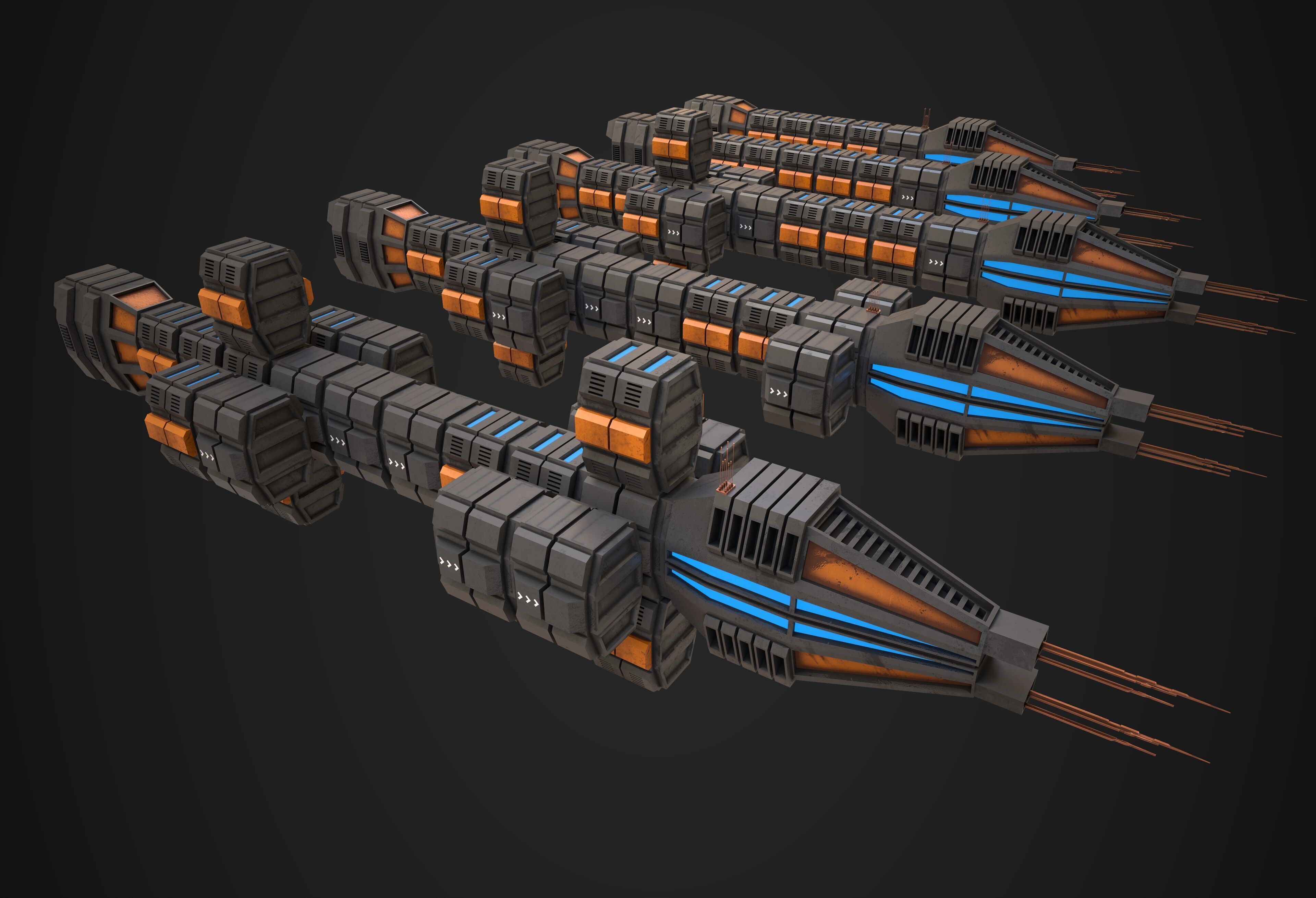 Modular Spaceship Six Low-poly 3D model_10